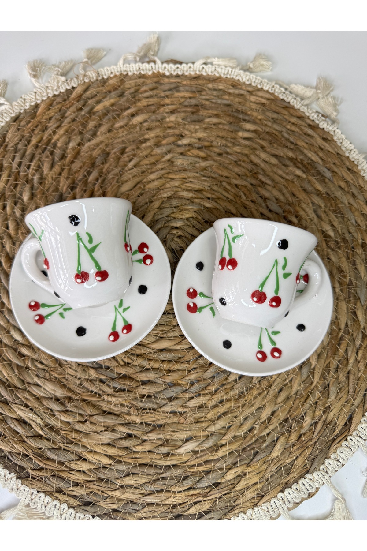 shop Kiraz El Yapımı Seramik Kahve Fincan Takımı 2 Kişilik - 4 Parça ...