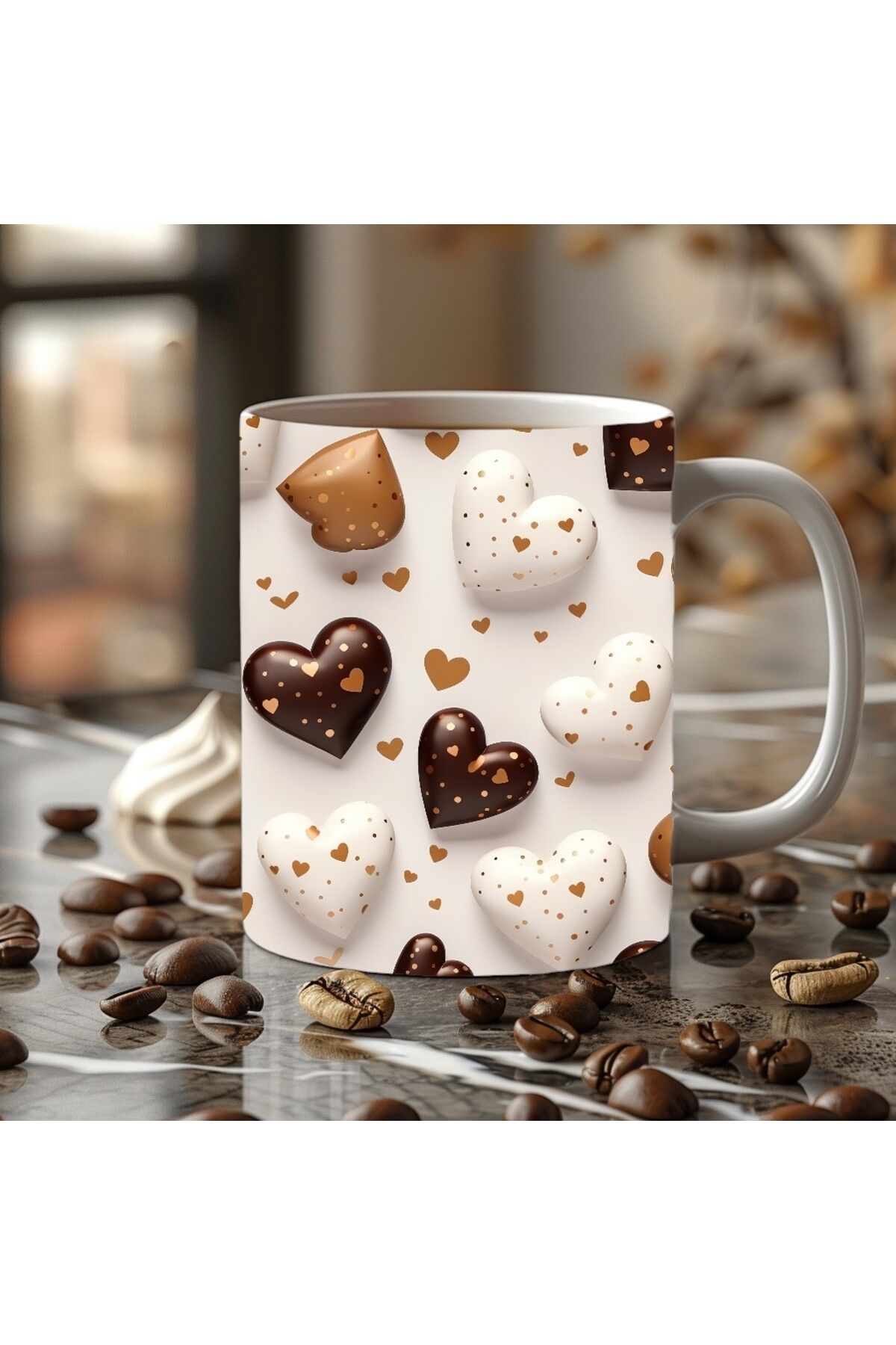 Evion-Chocolate Heart Shaped 3D Design Ceramic Mug - Gift Mug 7