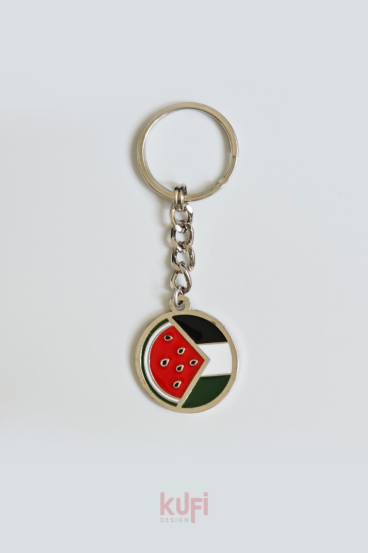 Kufi Design-Watermelon Patterned Metal Keychain - with Palestine Flag 1