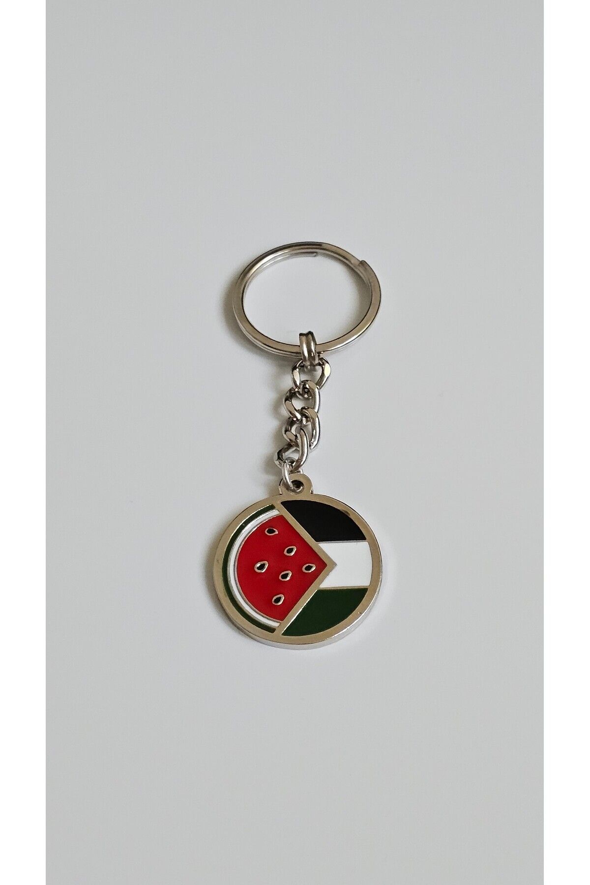 Kufi Design-Watermelon Patterned Metal Keychain - with Palestine Flag 2