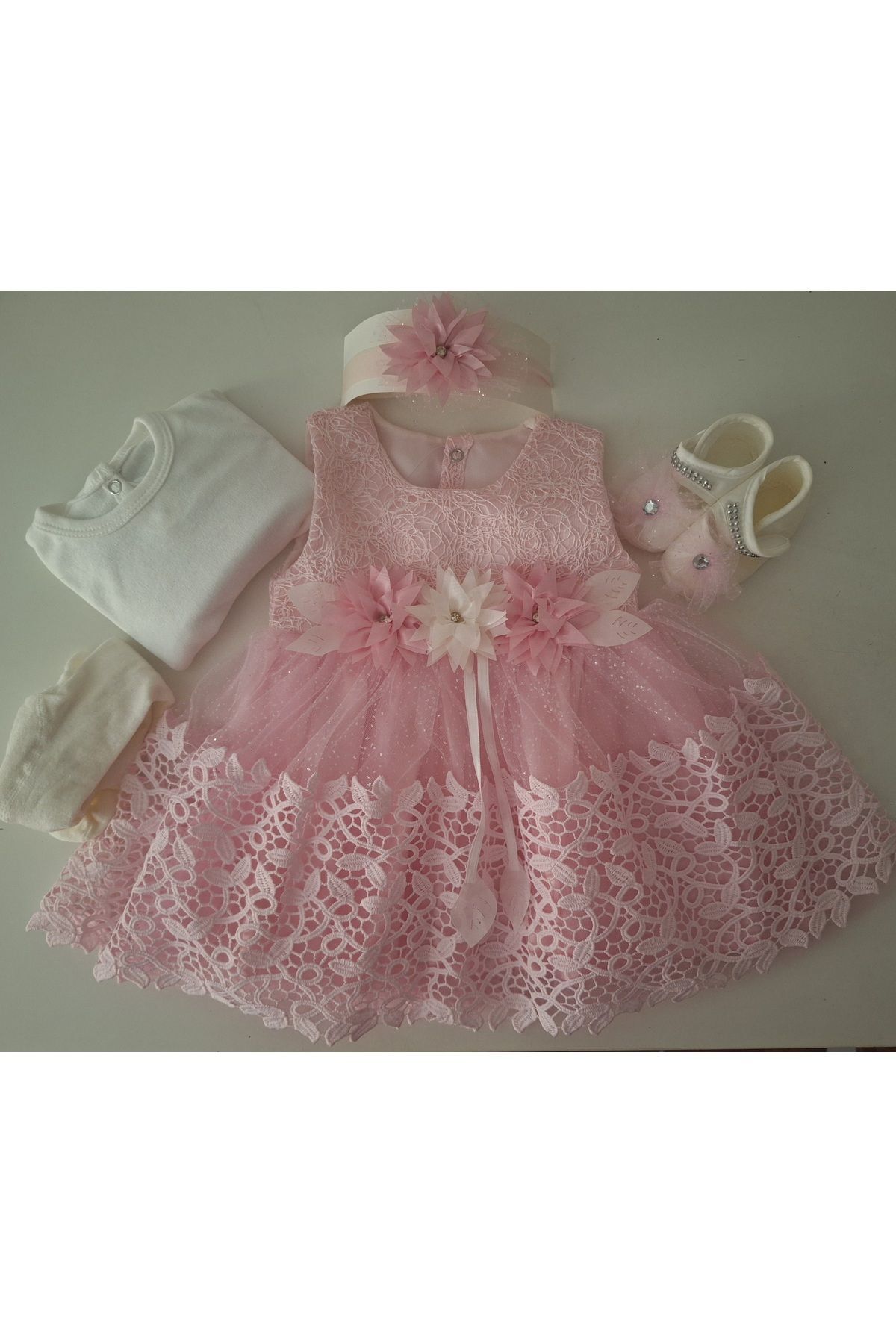 biyan collection Kız Bebek Mevlüt Özel Gün 5 li Baby Shower Seti Dantelli Gelinlik Abiye Elbise Bebek Doğum Hediyesi fotoğrafı 2 (önizleme)