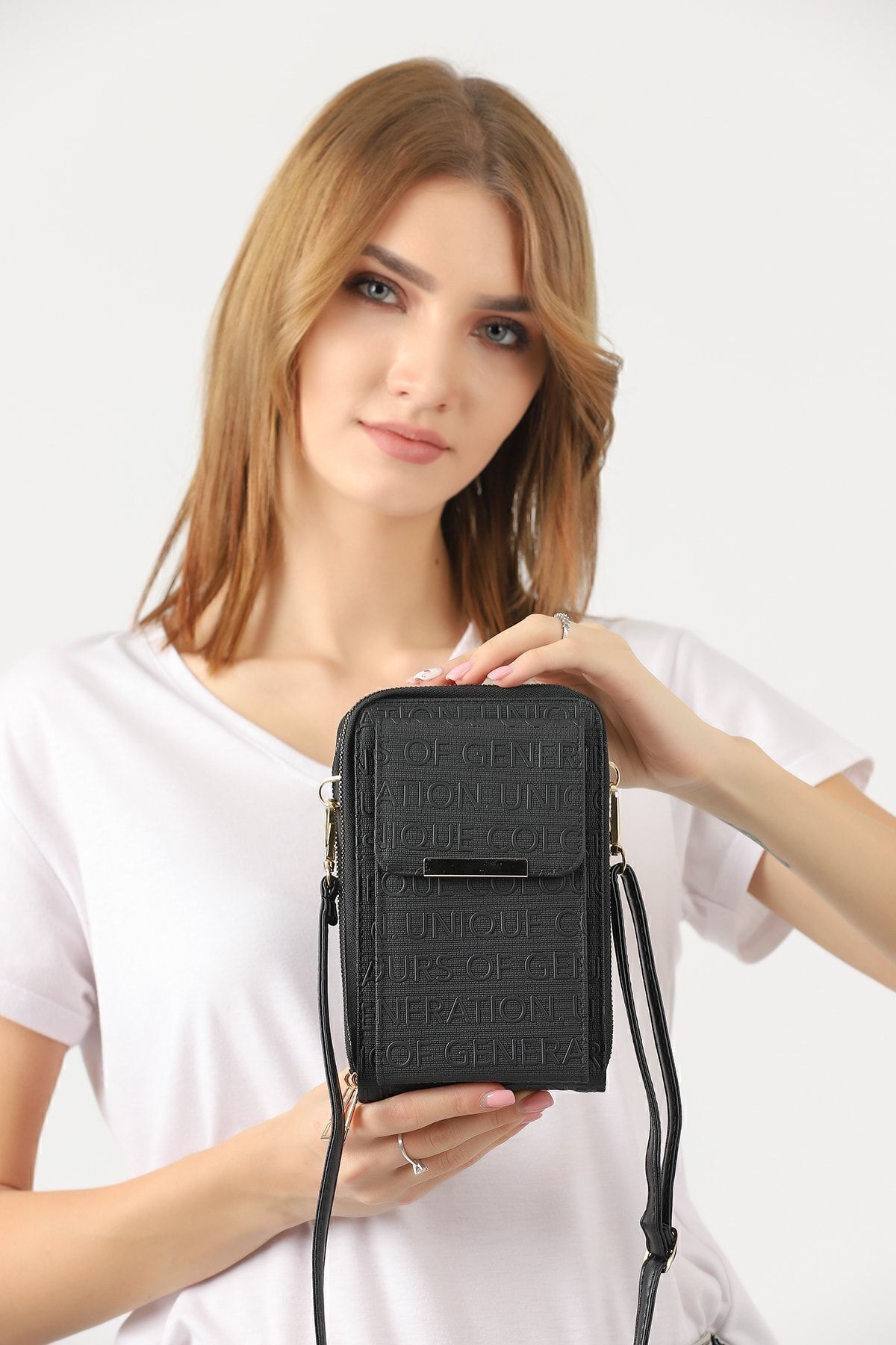 Universal-Unique Market Black Women's Crossbody Phone 3 Compartment Wallet Bag 3