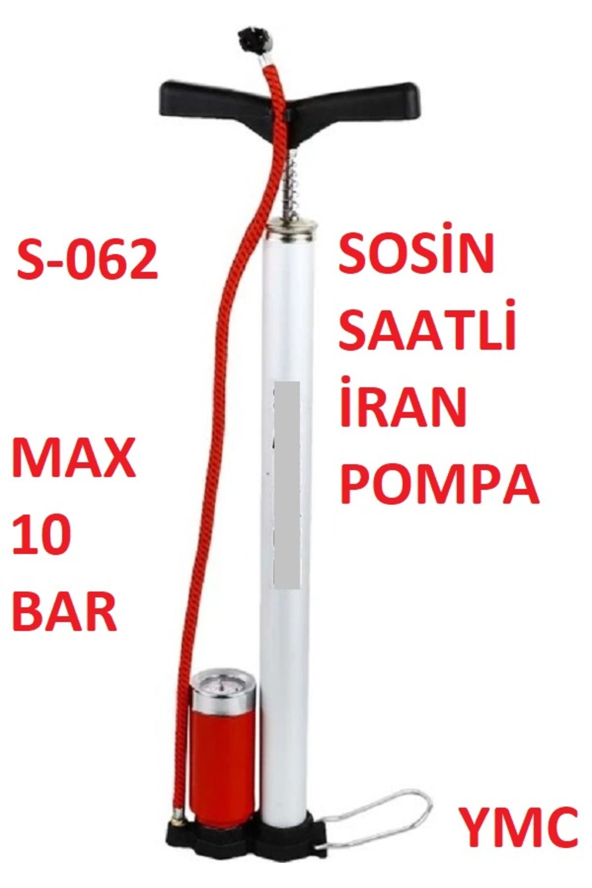 SOSIN SAATLİ EL POMPASI İRAN POMPASI MAX 10 BAR TOP ŞİŞİRME HAVA POMPASI KALİTELİ 56CM (HORTUM 47 CM