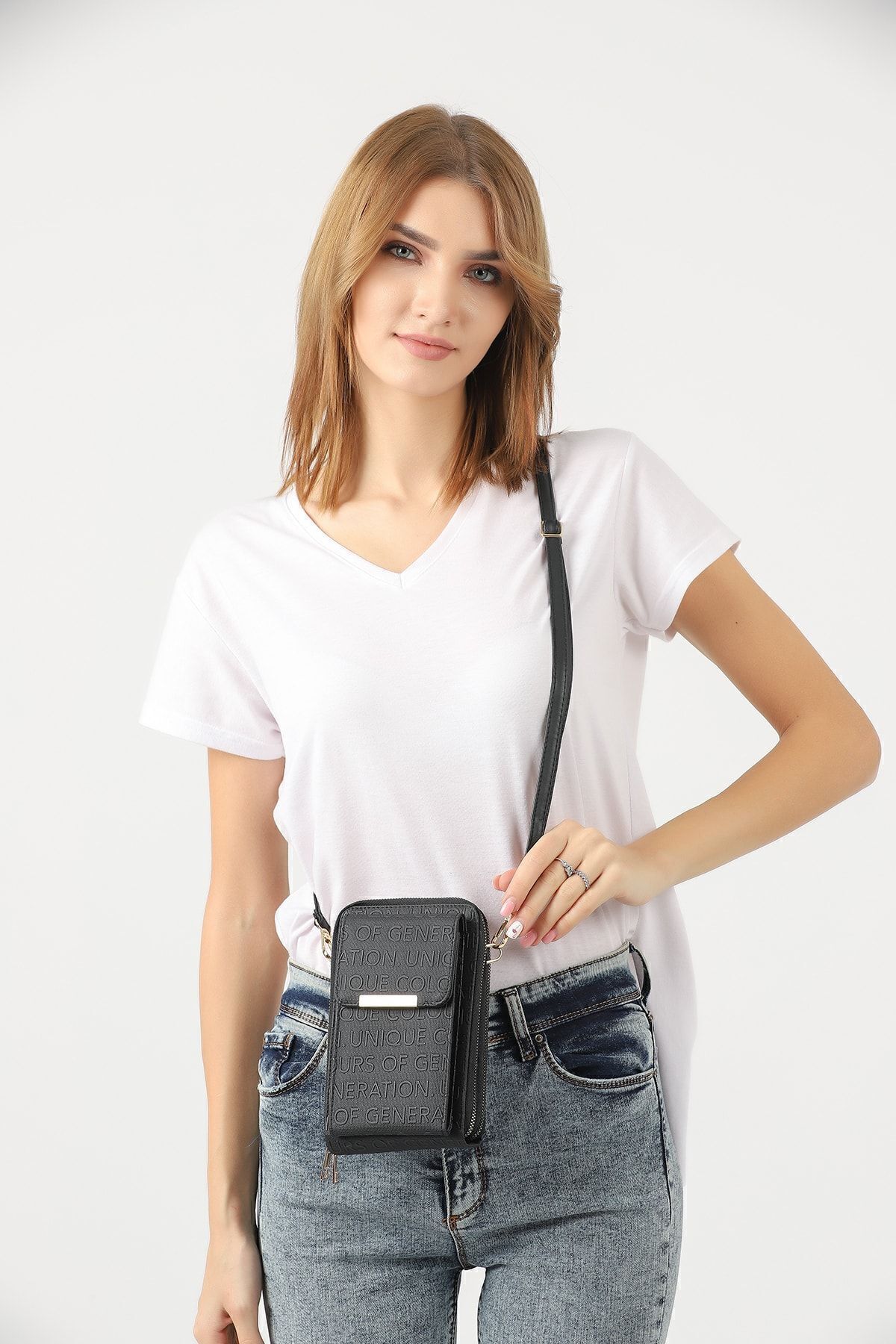 Universal-Unique Market Black Women's Crossbody Phone 3 Compartment Wallet Bag 6