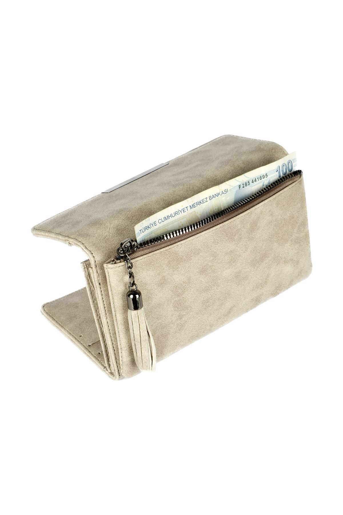 CüzCan-Ultra Luxury Cream Suede Leather Women's Polite Wallet 3