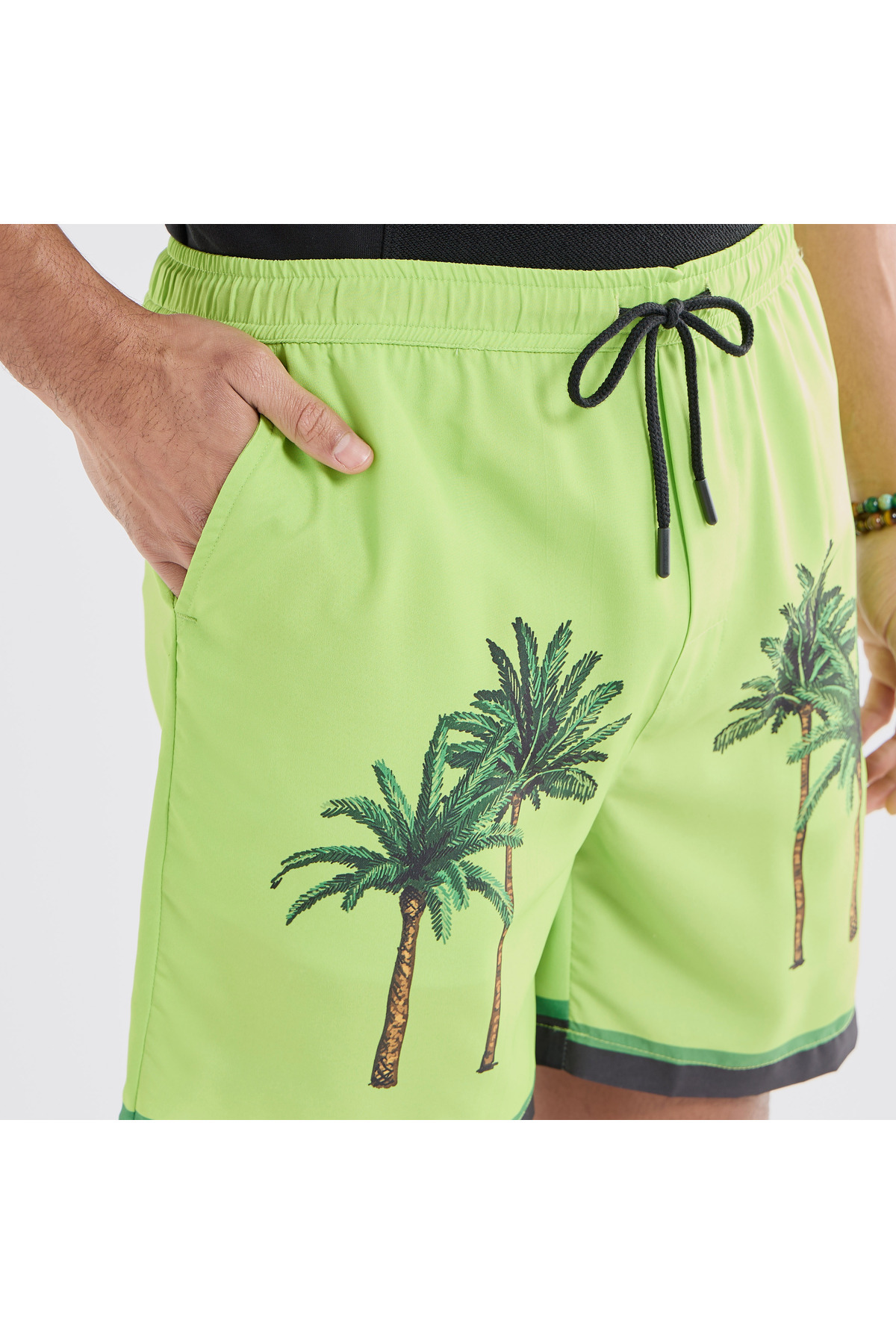 FAV-Palm Tree Print Shorts with Drawstring Closure and Pockets 4