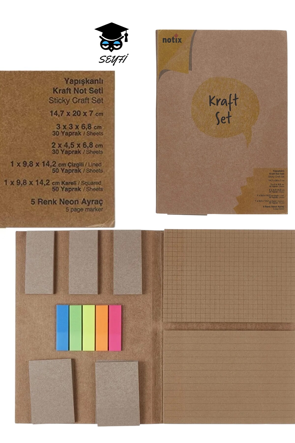 SEYFİKİRTASİYE KRAFT KAĞIT NOT KAĞIDI SETİ DEFTER BİÇİMİNDE