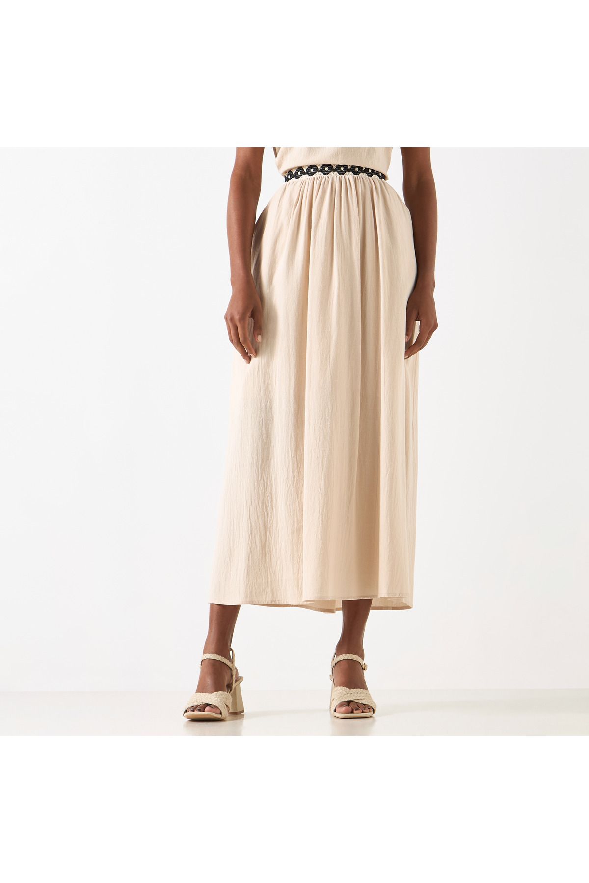 2Xtremz-Textured A-line Maxi Skirt with Crochet Detail Waistband 1