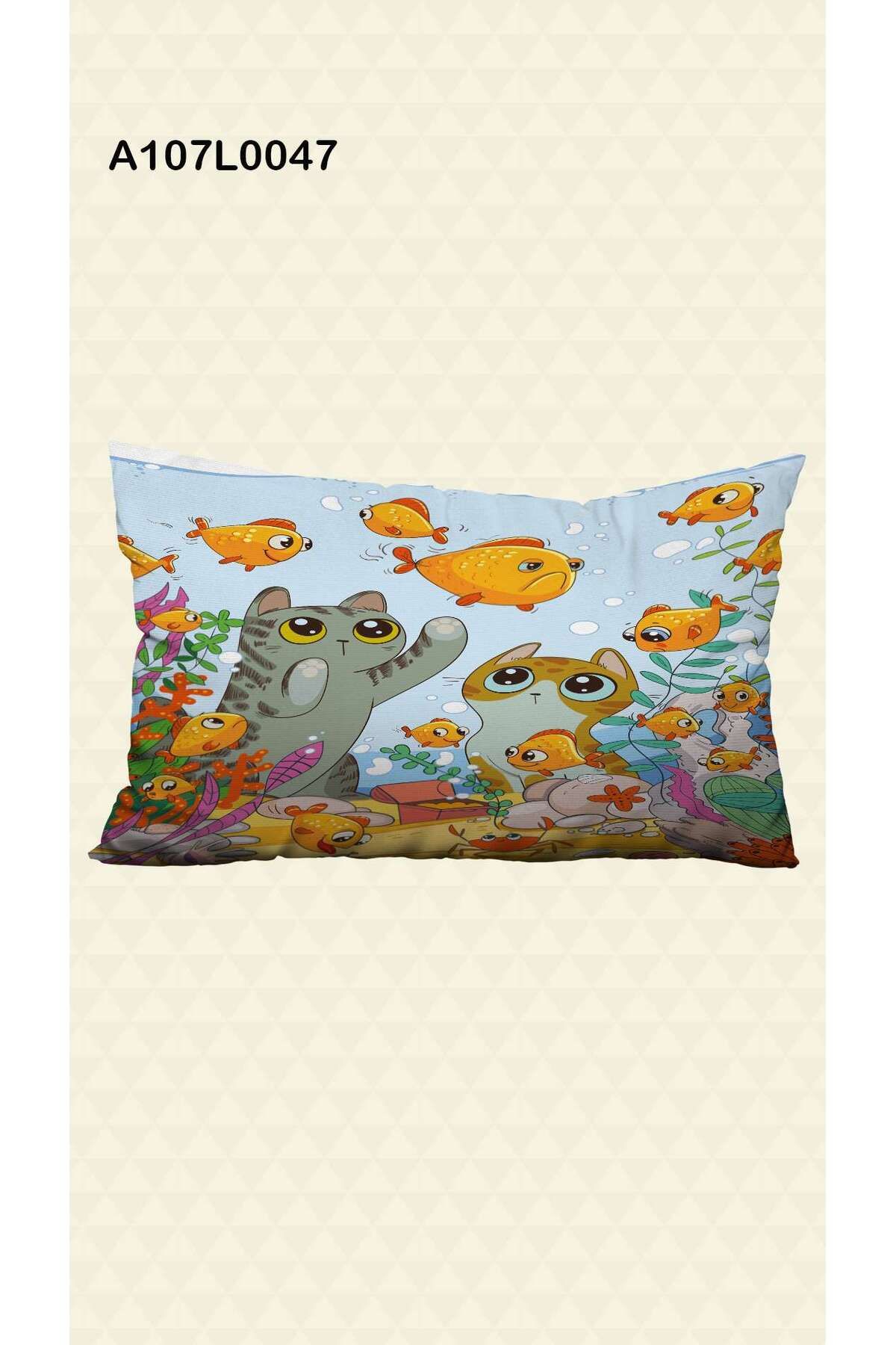 A2ZTR-Cat Fishes for Kids and Baby Room - Curtain,Bed Cover,Tape,Square Wall Watch,Pillow and Cover Case 6