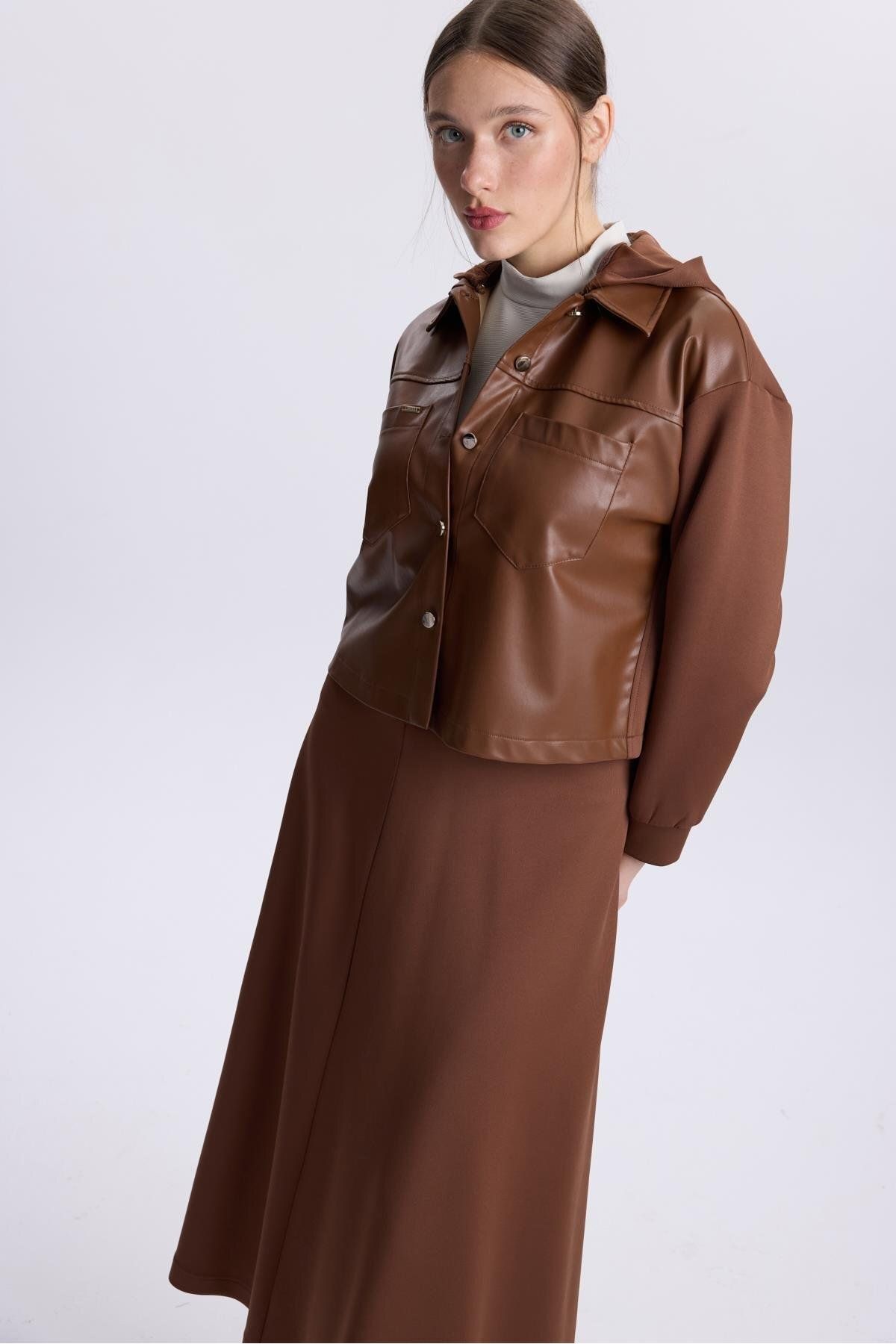 Zühre-Brown Hooded Leather Detailed Double Suit 1328 2