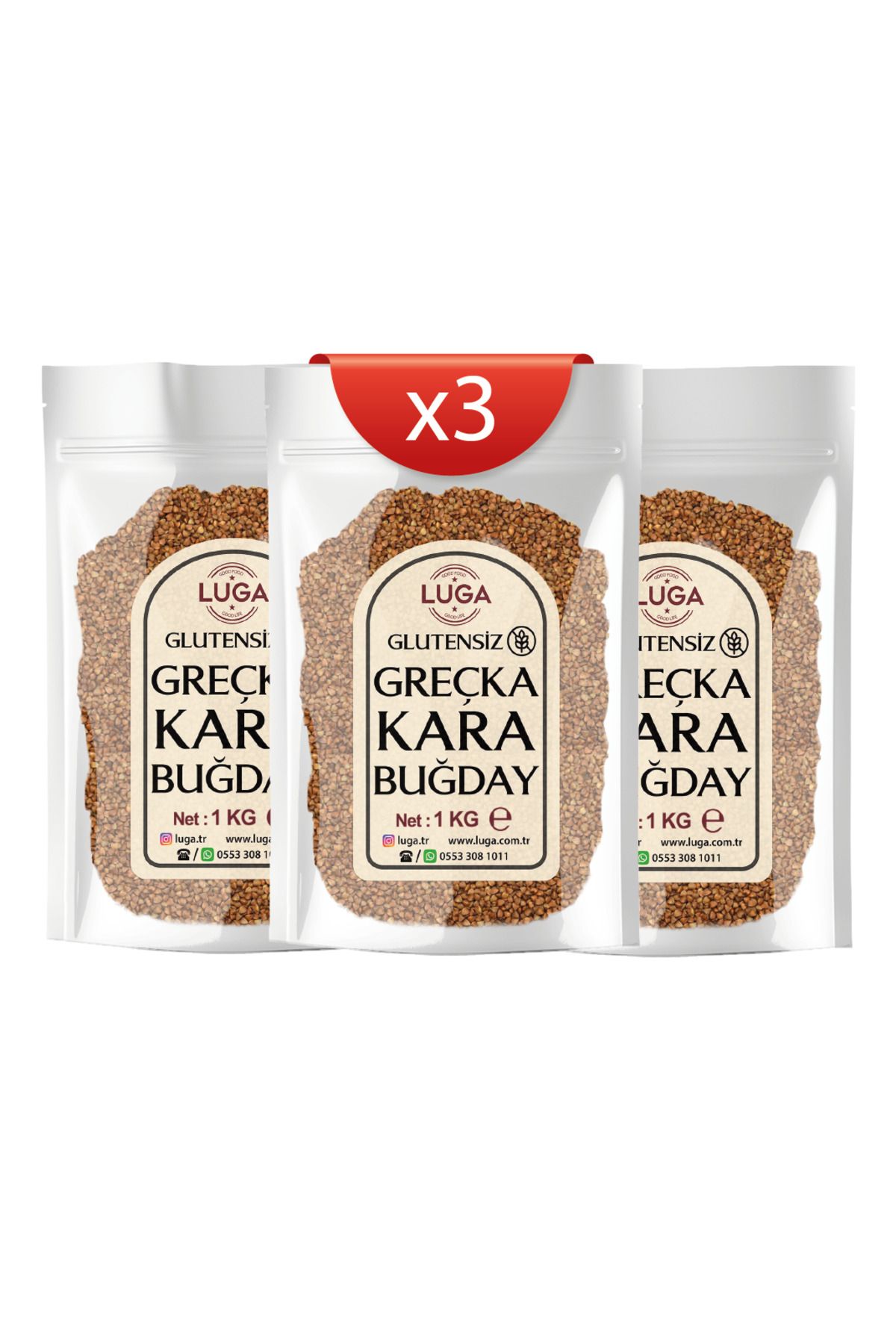 Luga Greçka Karabuğday - Glutensiz 3 x 1 KG = Toplam 3 KG