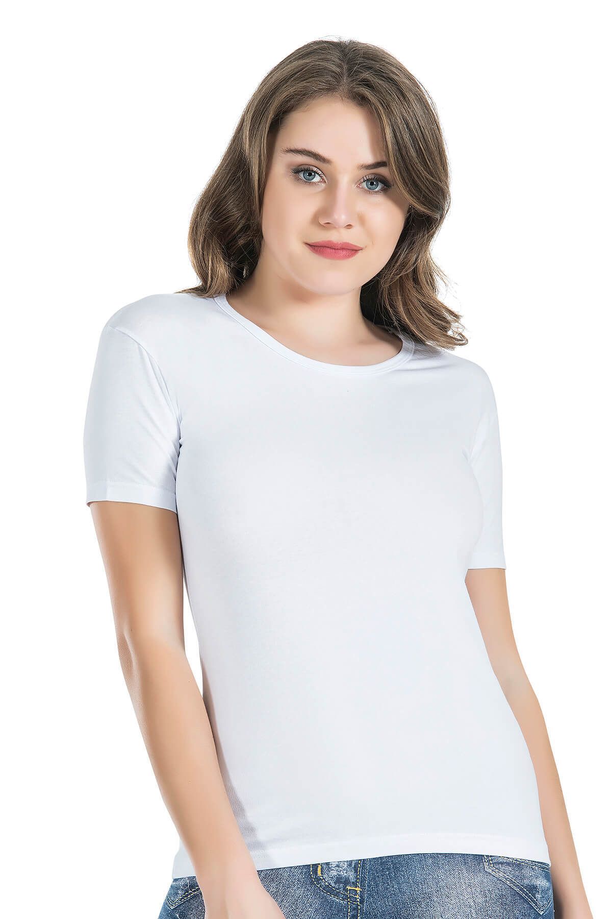ASFSTORE Derya Kurşun Yarım Kol Bisiklet Yaka Kadın Tişört 228