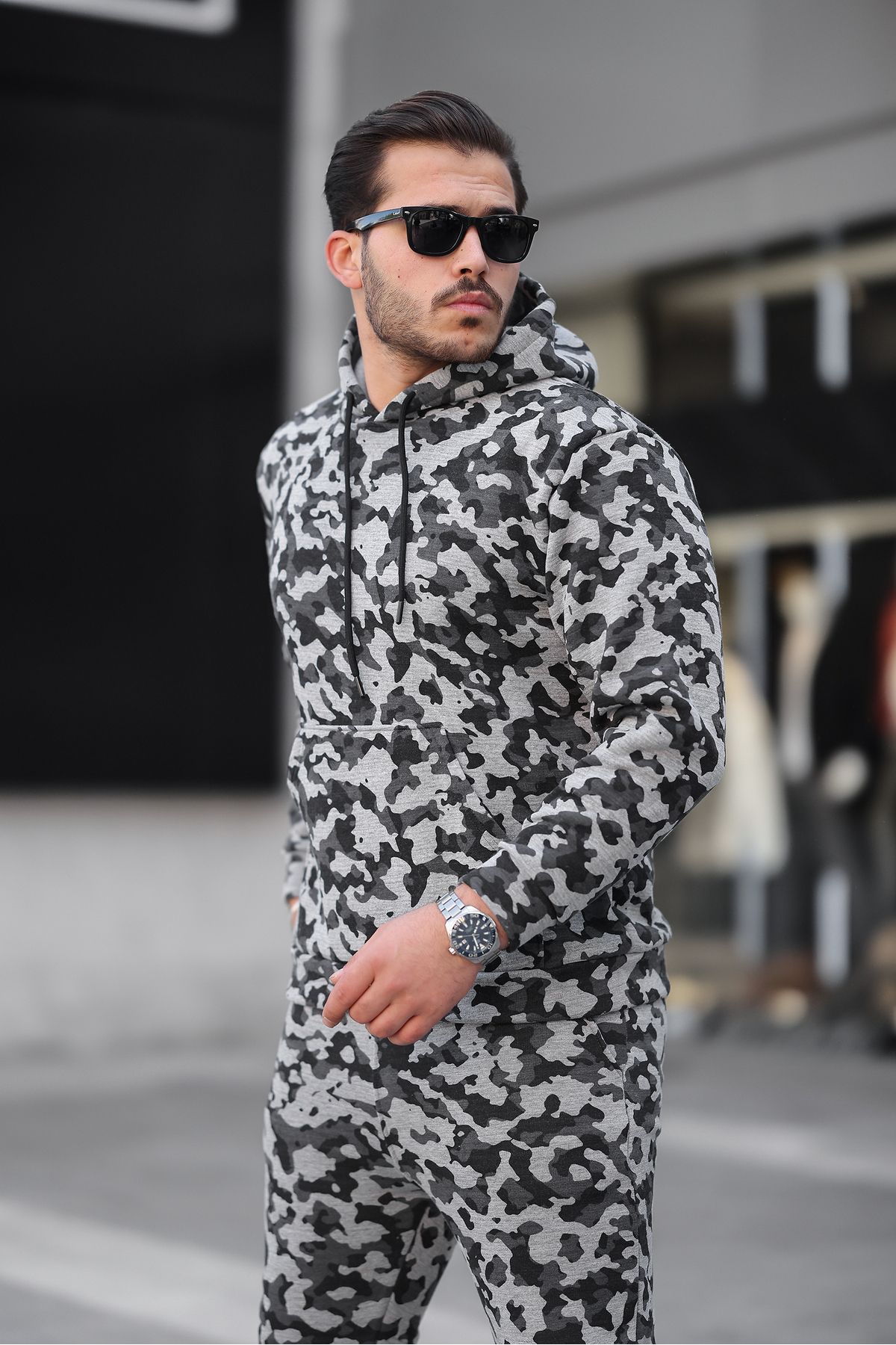 ruNadeS-Men's Raised Comfortable Fit Elastic Leg Kangaroo Pocket Tracksuit Set - Casual 3