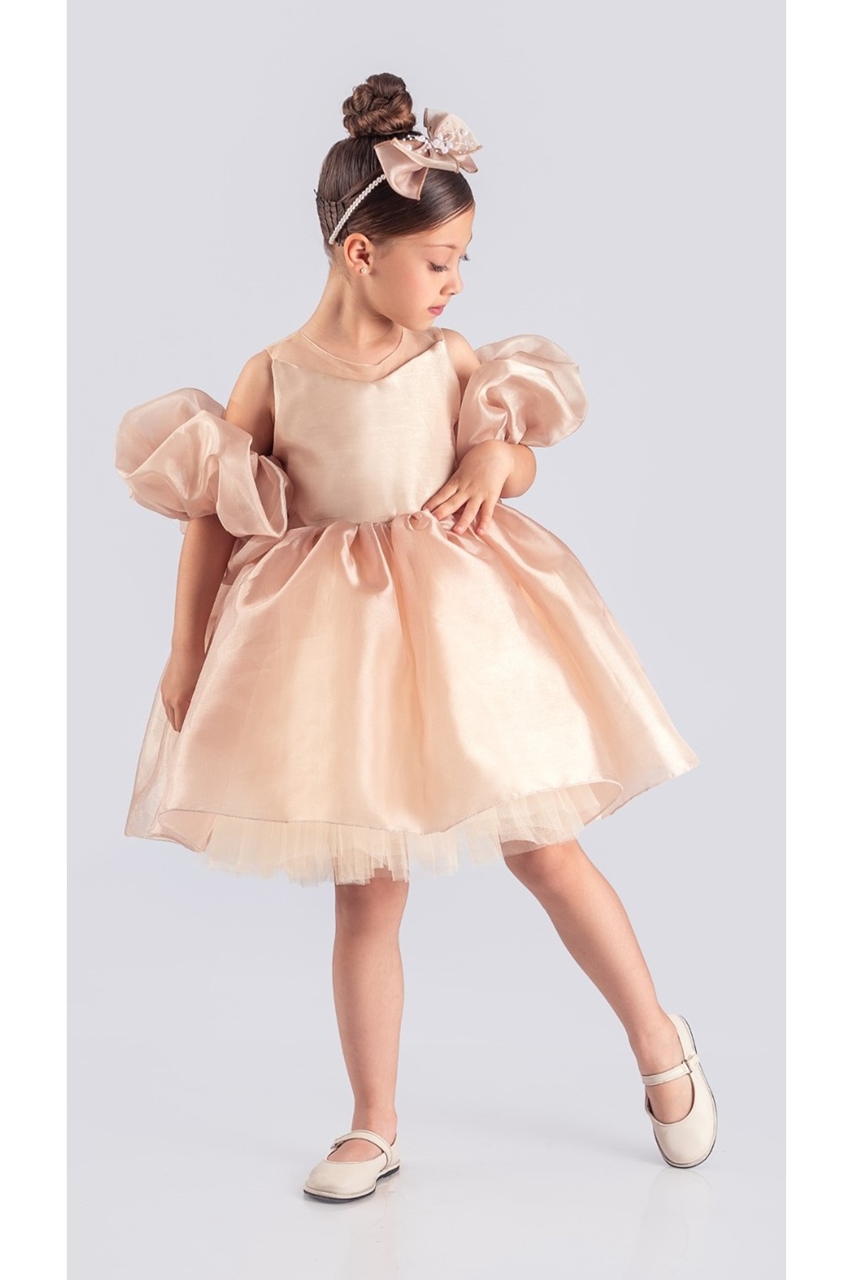 Mnk Baby&Kids Miss California Kız Çocuk Abiye MNK0594 KREM fotoğrafı 3 (önizleme)