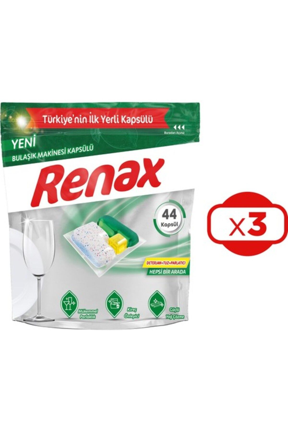 RENAX Bulaşık Makinesi Kapsülü Hepsi Bir Arada 44 Lü X 3 Adet