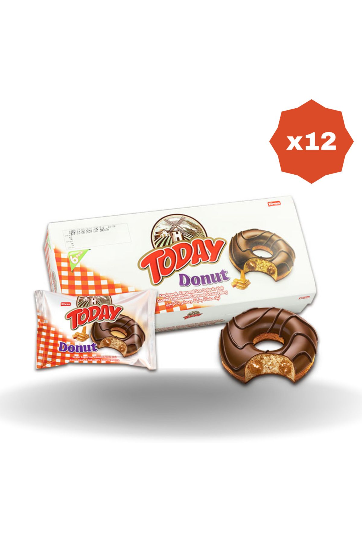 Elvan TODAY DONUT KARAMELLİ KEK ÇOKLU PAKET KUTU 35 GR 6'I (12 PAKET)