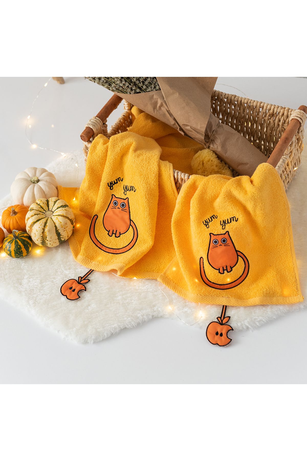 Milk & Moo-Kids Hand Towel Set of 2 Chubby Cat, %100 Cotton 6