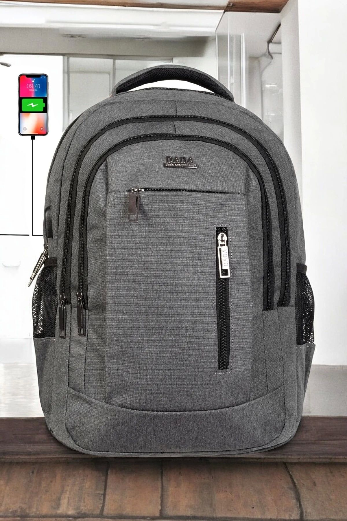 TB Terzi Bey Gri Sportif Darbe Emici Su Geçirmez 14-16 inç Laptop Sırt Çantası