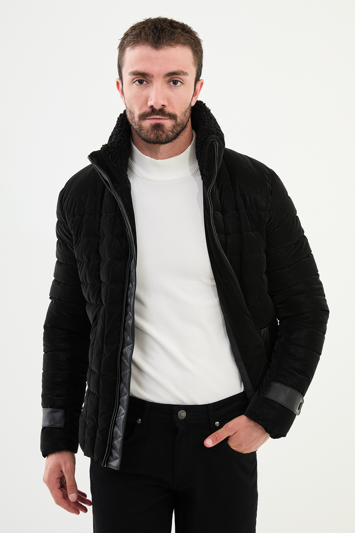 کت مردانه استندآپ یقه یقه دار باریک لحافی مشکی - 39619.24K — رنگارنگ — تصویر 3 از 5