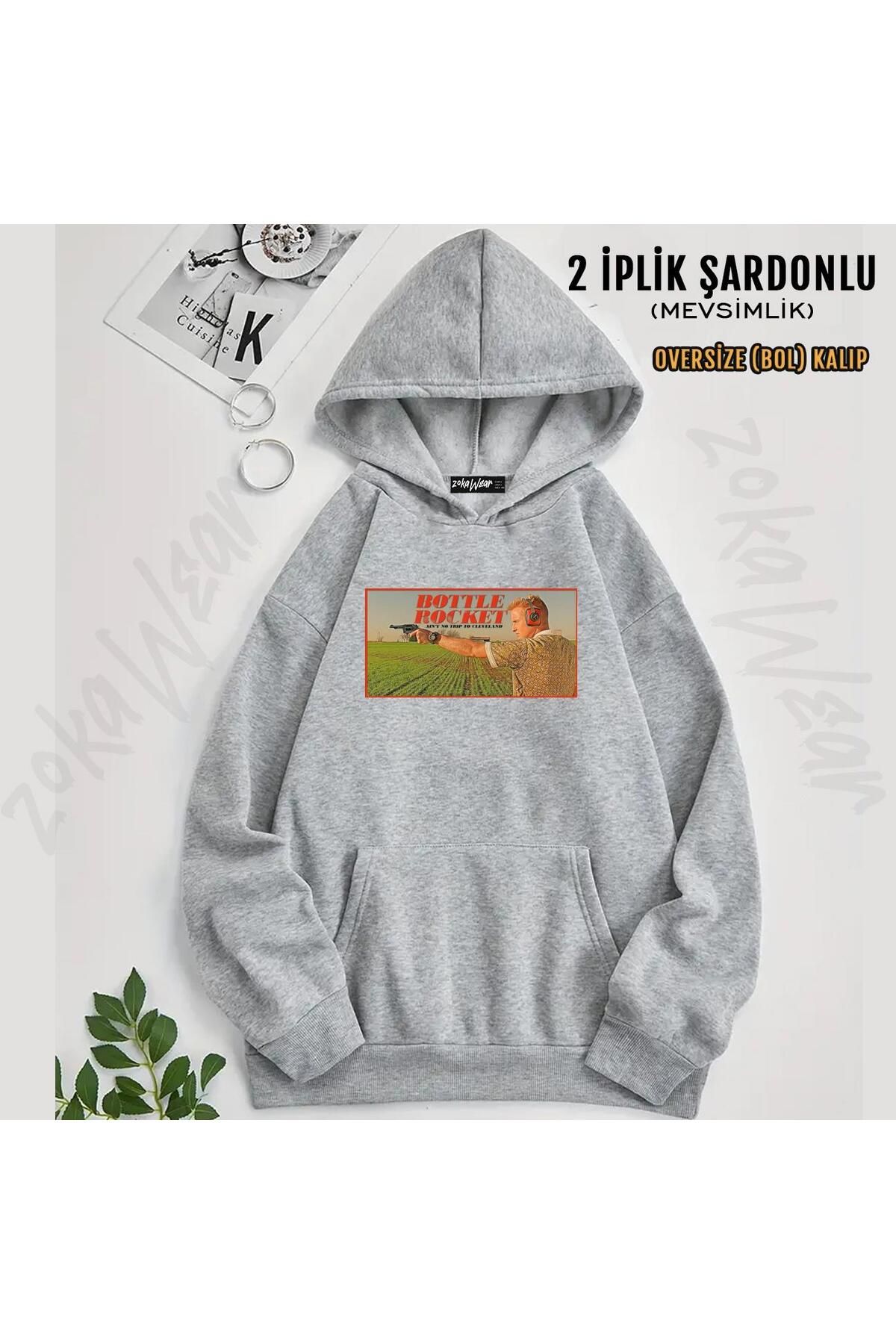 ZOKAWEAR Bottle Rocket Ain't Trip To Cleveland Hanorac Supradimensionat Cu Glugă Cu Imprimeu (2 Fire) Unisex - S/M