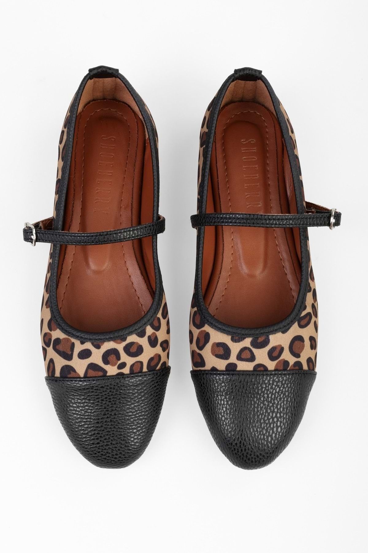 Shoeberry-Women's Marny Leopard Patterned Belt Adjustable Ballerinas 2