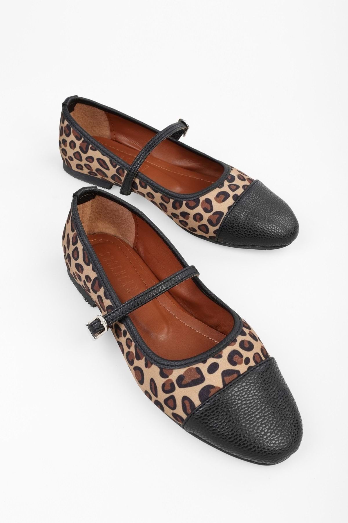 Shoeberry-Women's Marny Leopard Patterned Belt Adjustable Ballerinas 3