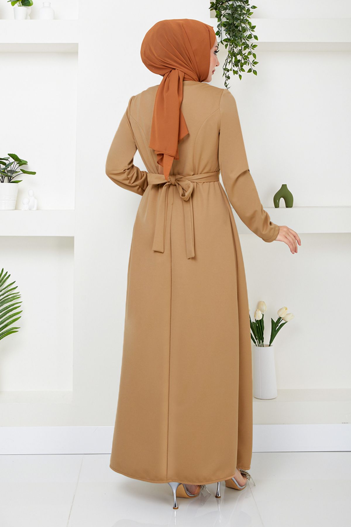 ModaMerve-Rochie de seară Hijab Drapată Latte - 12241PL940-M 6