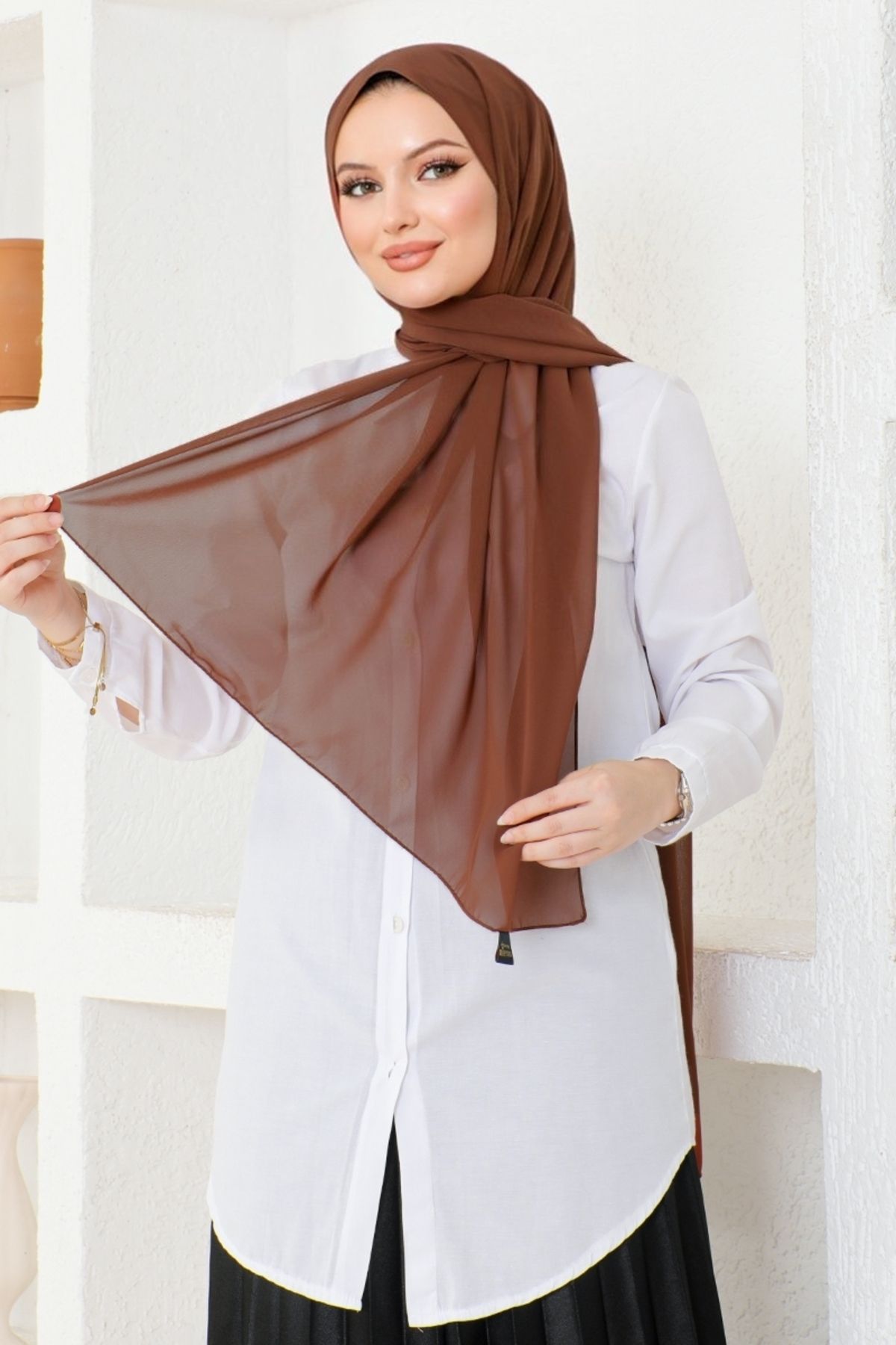 ModaMerve-Tan Colored Chiffon Shawl - Nya053-001 1