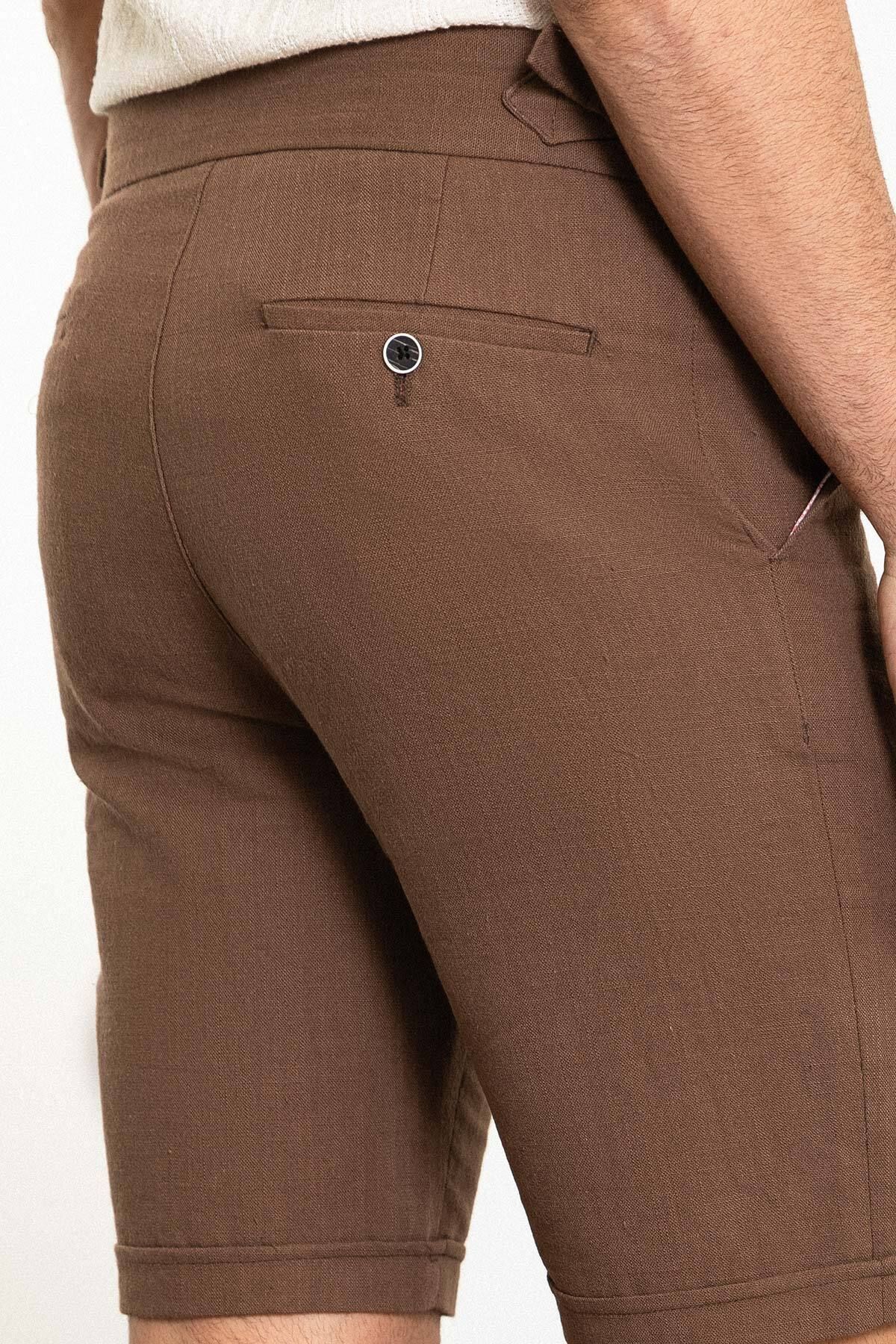 Mcr-Linen Men's Shorts - Straight Camel, Super Slim Fit and Belt 4