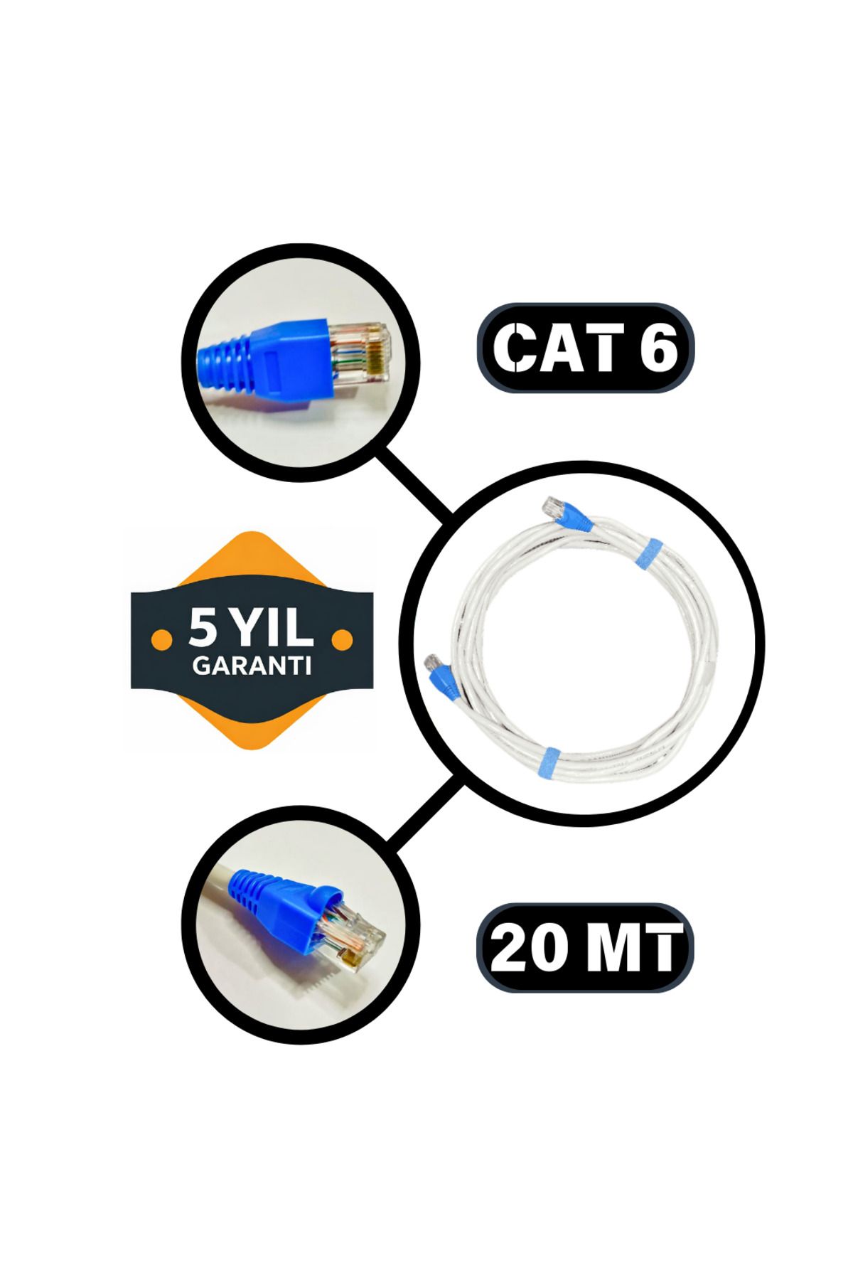 TEKMAKG Cat 6 Yüksek Performanslı Ethernet Kablosu - 20 METRE - 5 Yıl Garanti