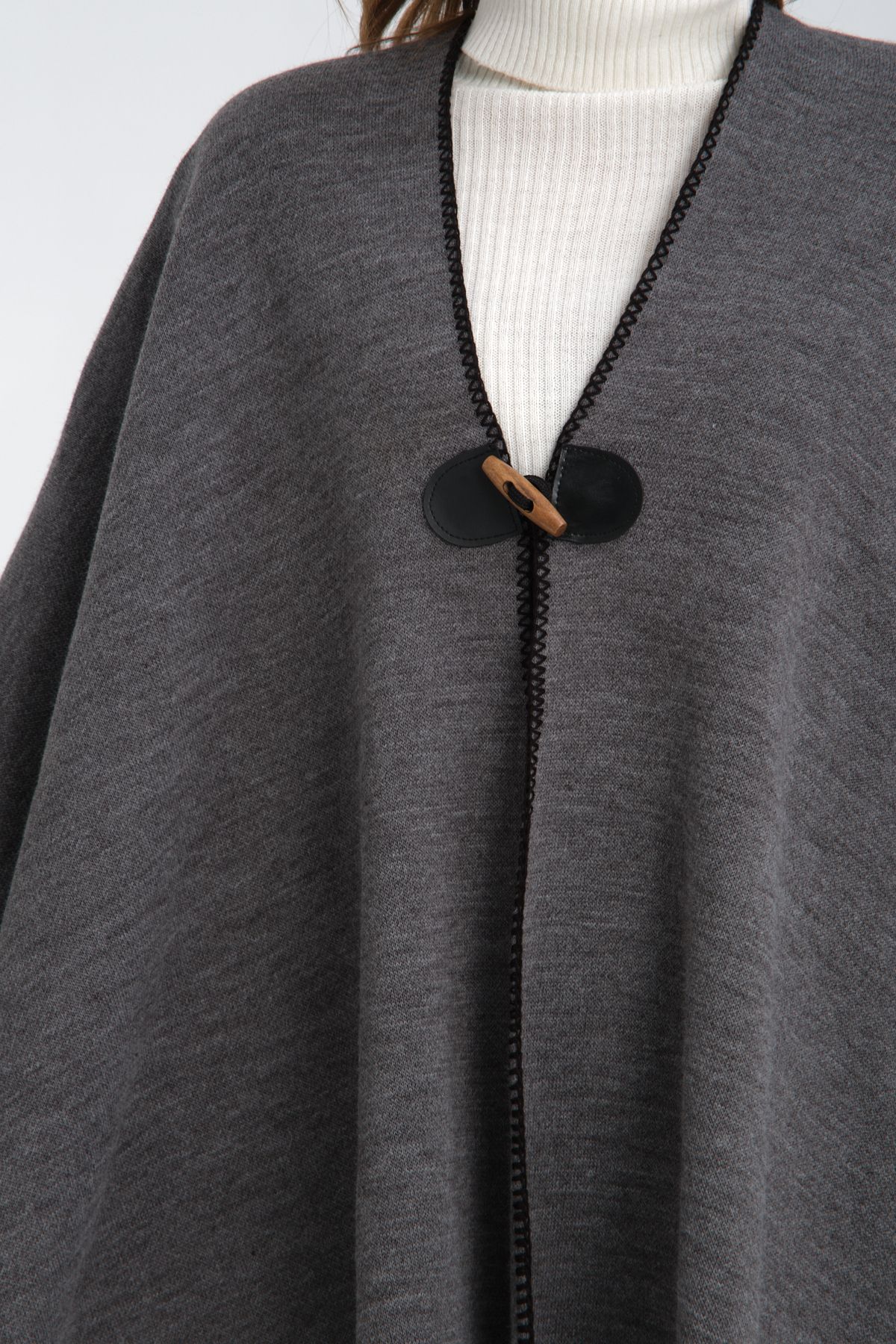 Wega Moda-Plain Knitwear Fisherman Stitched Button Detailed Stylish Designed Poncho, Poncho, Plain Patternless Shawl Poncho 8