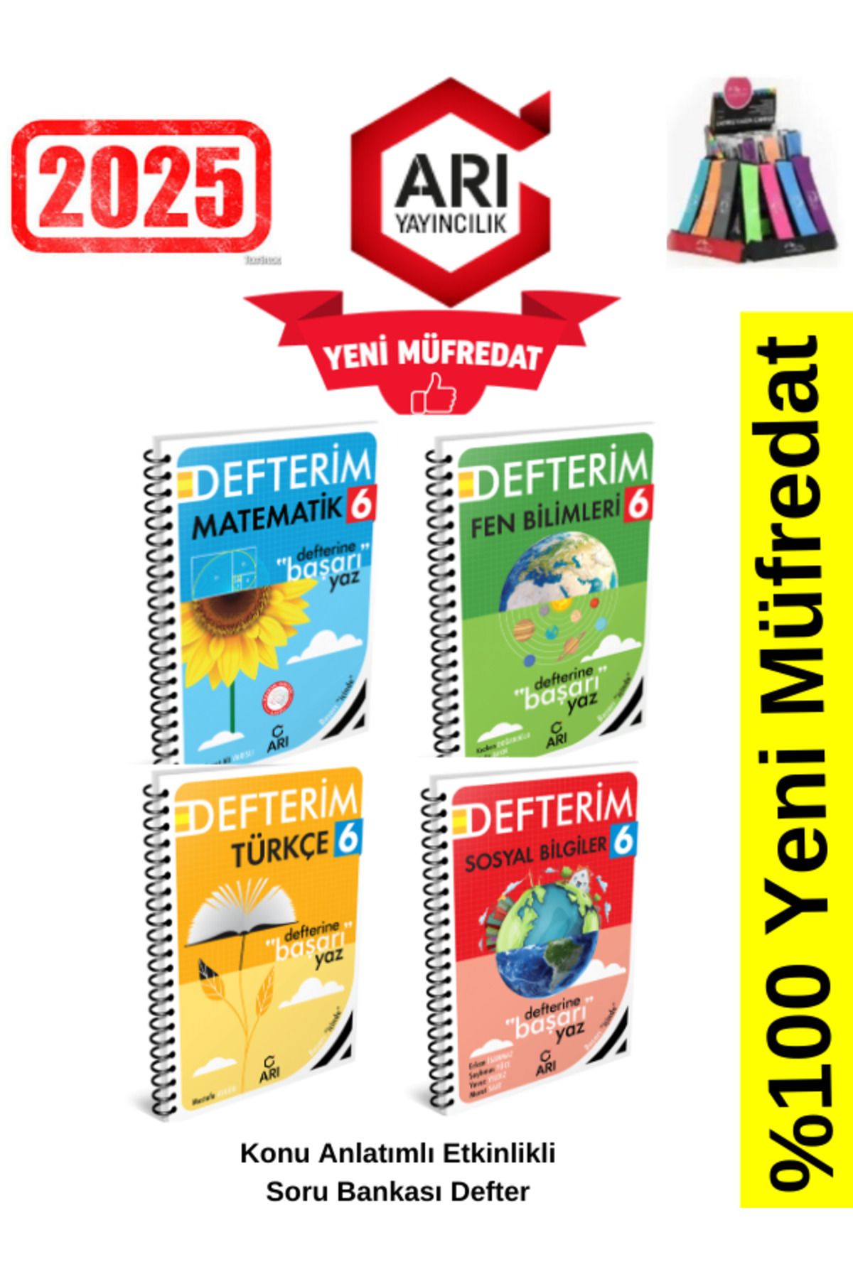Arı Yayıncılık 2024-2025 Müfredat 6.Sınıf Tüm Dersler (4 Kitap)Konu Anlatımlı Etkinlik Defter+Kalemlik