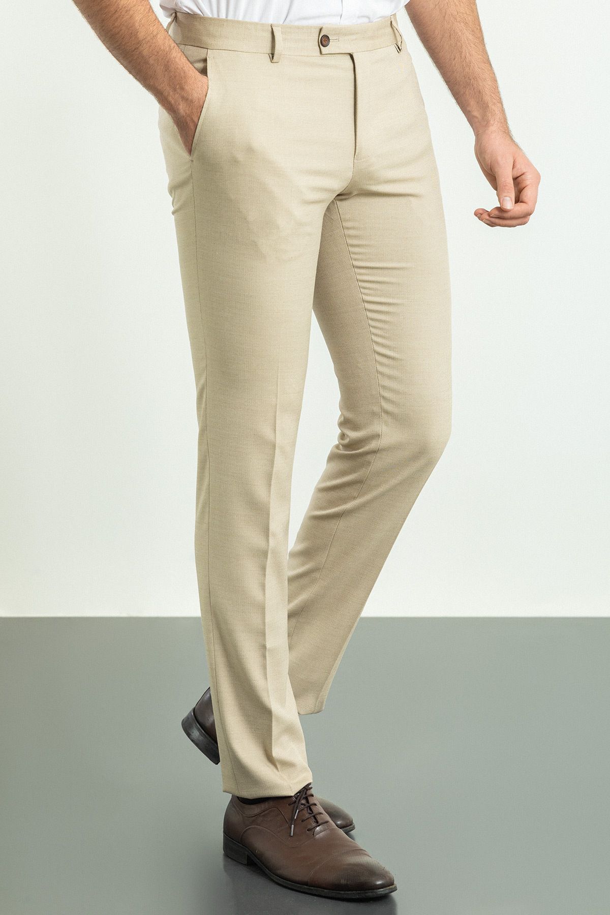 Mcr-Patterned Beige Slim Fit Classic Men's Trousers 1