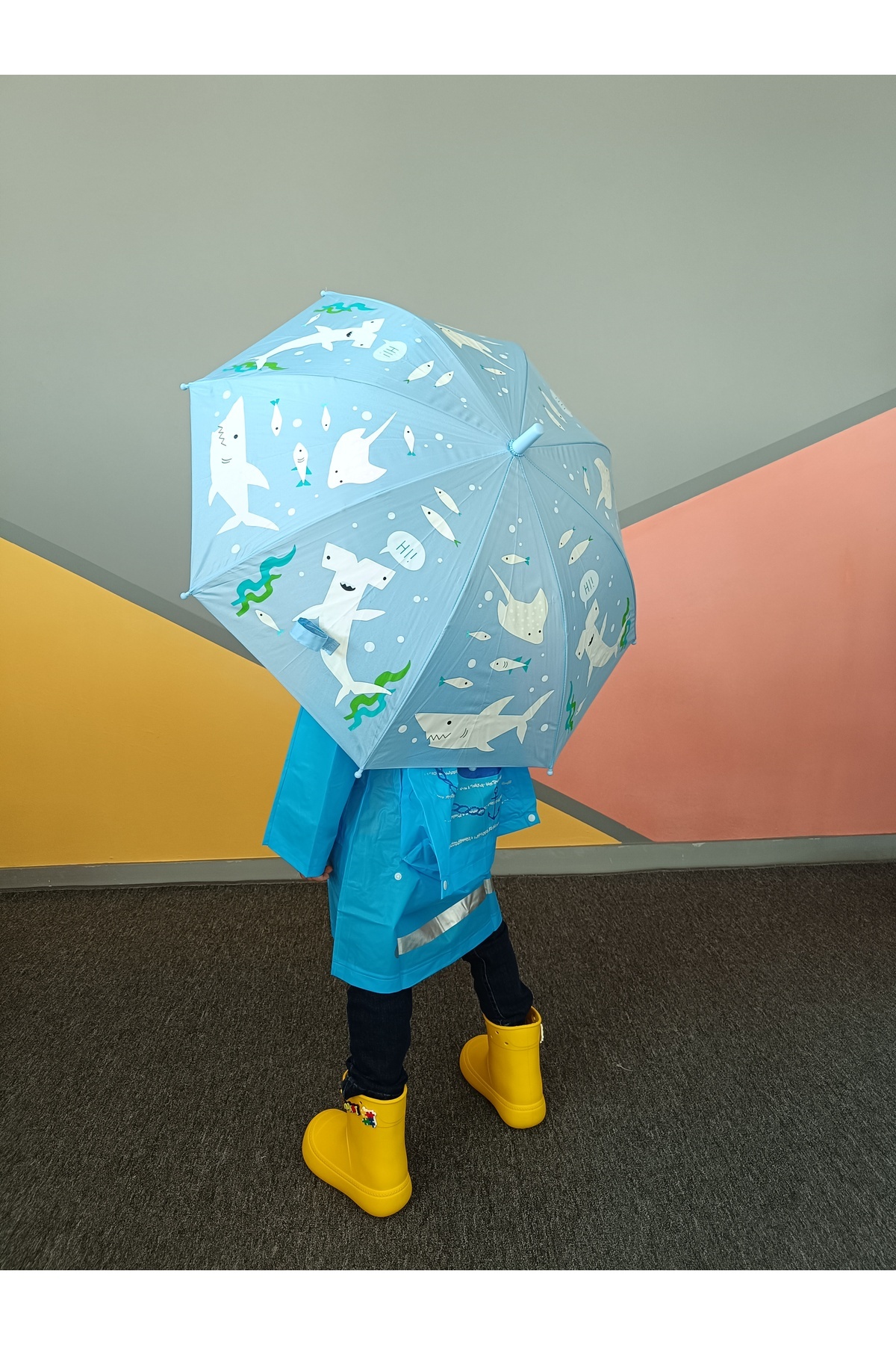 Casabony Yağmurda Rengi Değişen Mavi Erkek Çocuk Şemsiye