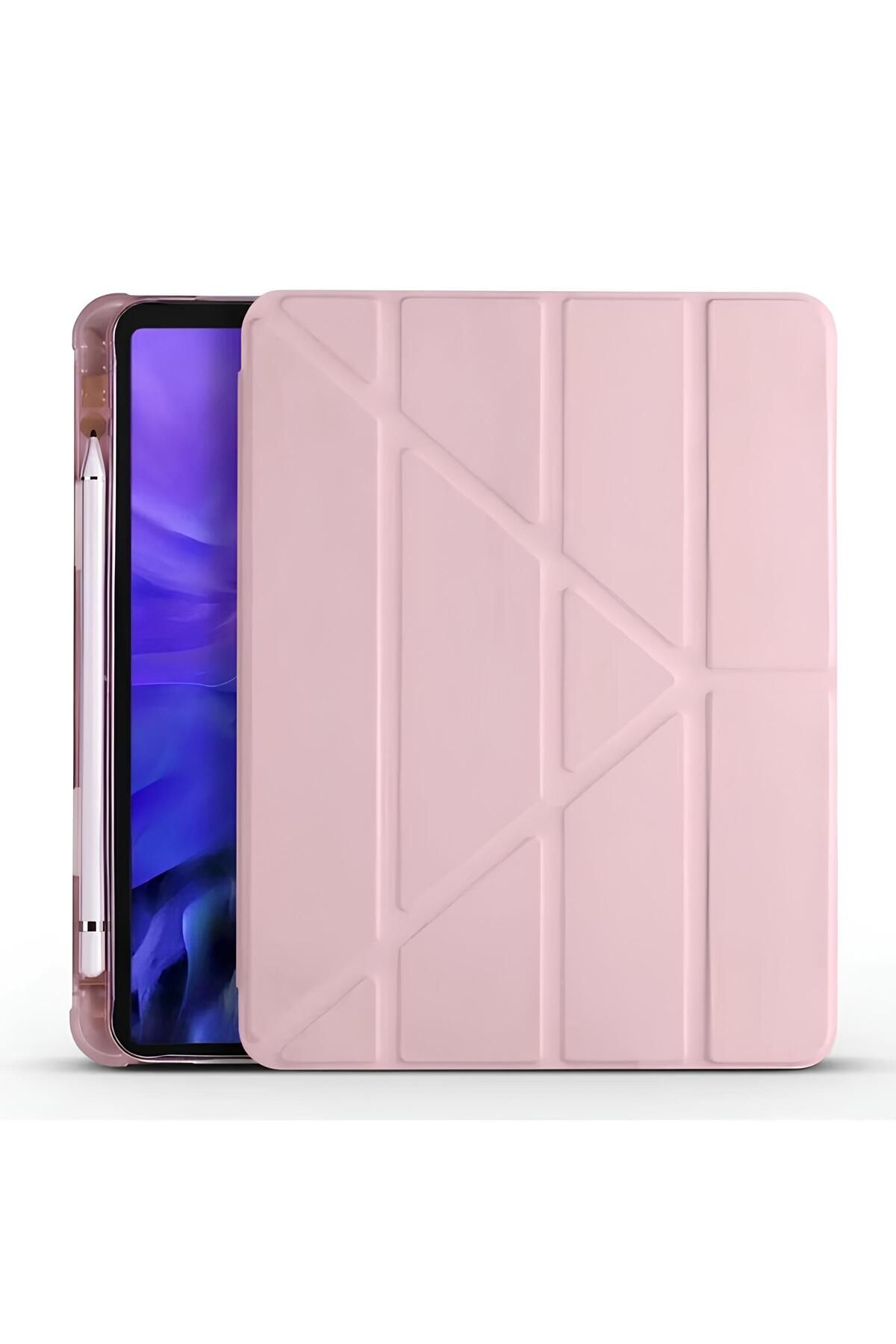 Rose Gold Ipad 10.2 (7. 8. 9.NESİL) 2020/2021 Kalem Bölümlü Uyku Modlu Katlanabilir Akıllı Kılıf