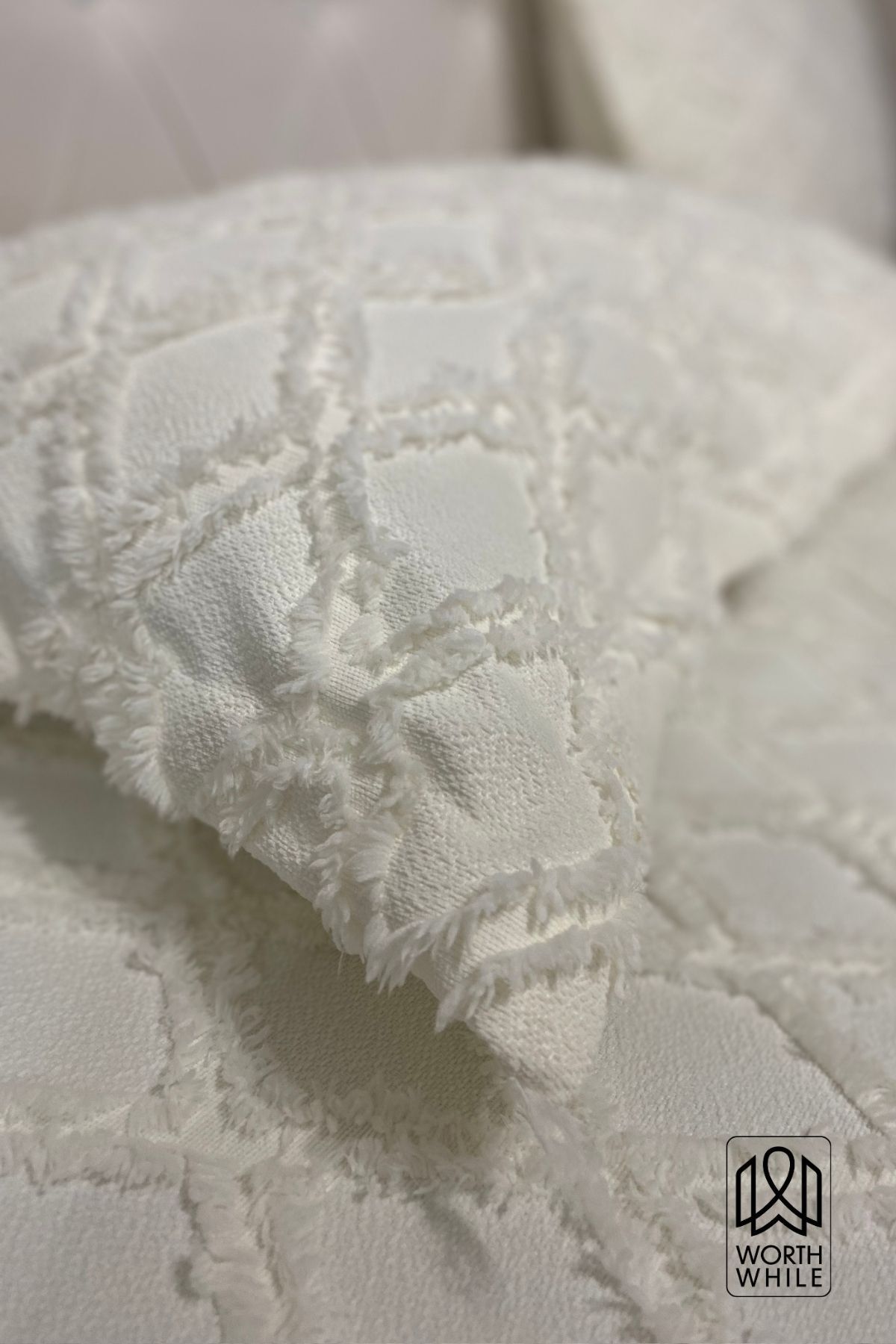WorthWhile-Diamond Patterned Double Chenille White Bedspread Set Pique Set of 3 5