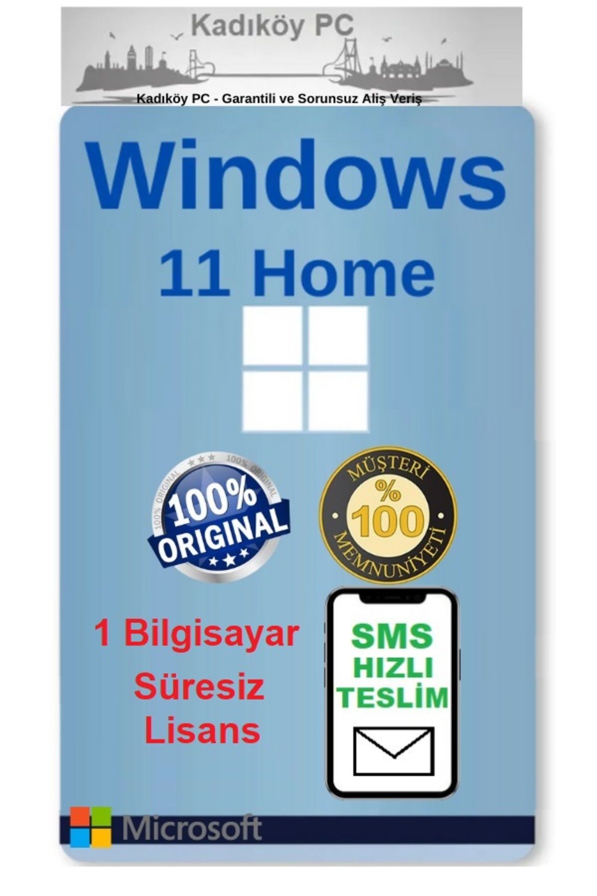 MICROSOFT Windows 11 Home Lisans Süresiz 1 PC - Garantili - SMS Hemen Teslim