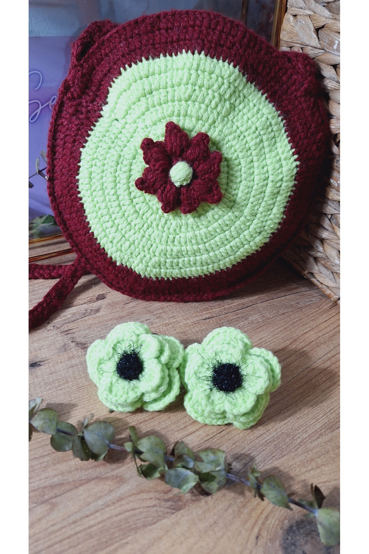 SevgiliAtolyemm El Örgüsü Kız Öocuk Çanta Ve Toka Seti Doğum Günü Hediyesi fotoğrafı 4 (önizleme)