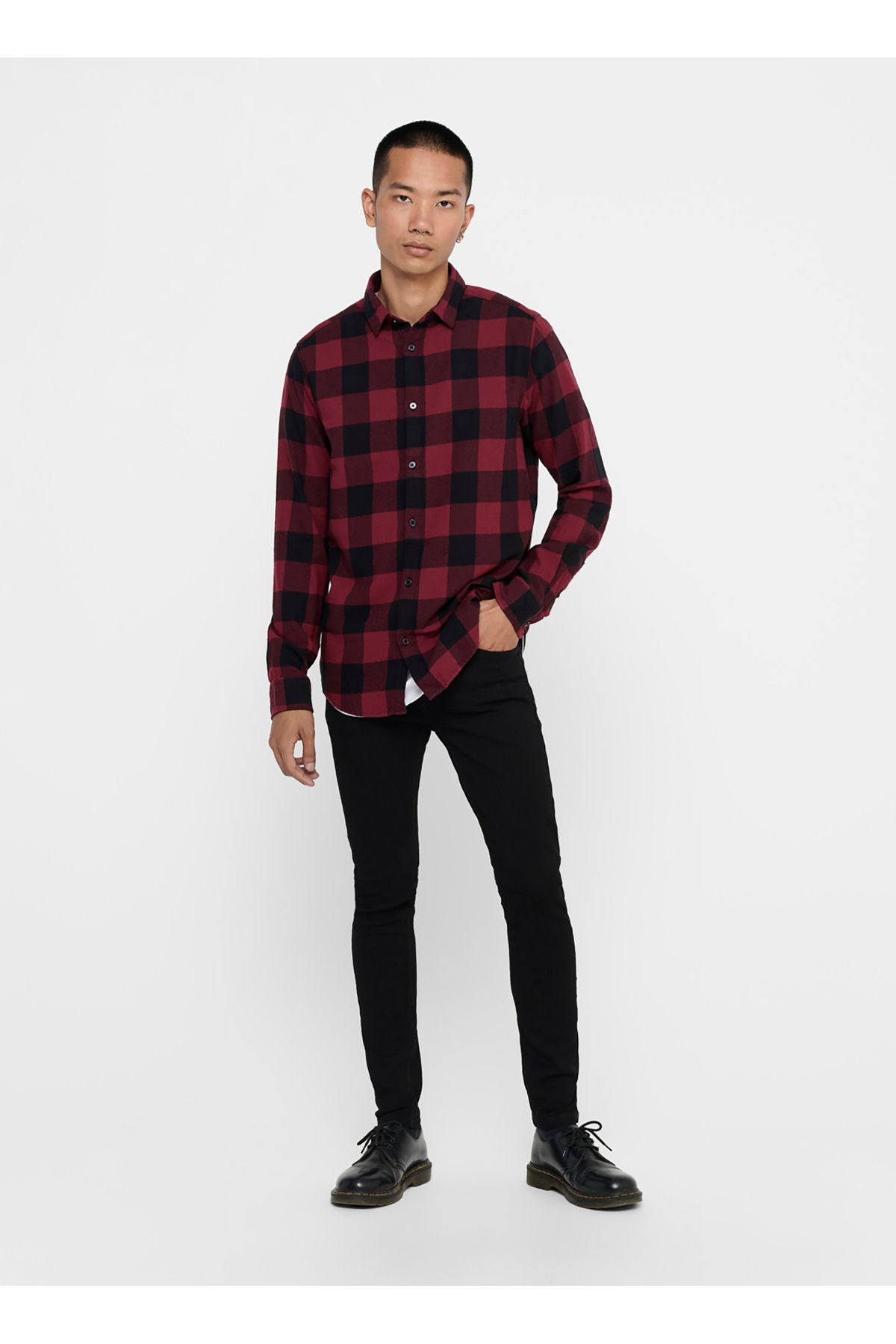 پیراهن مردانه Plum تیک دار معمولی ONSGUDMUND LS CHECKED SHIRT NOOS Only & Sons