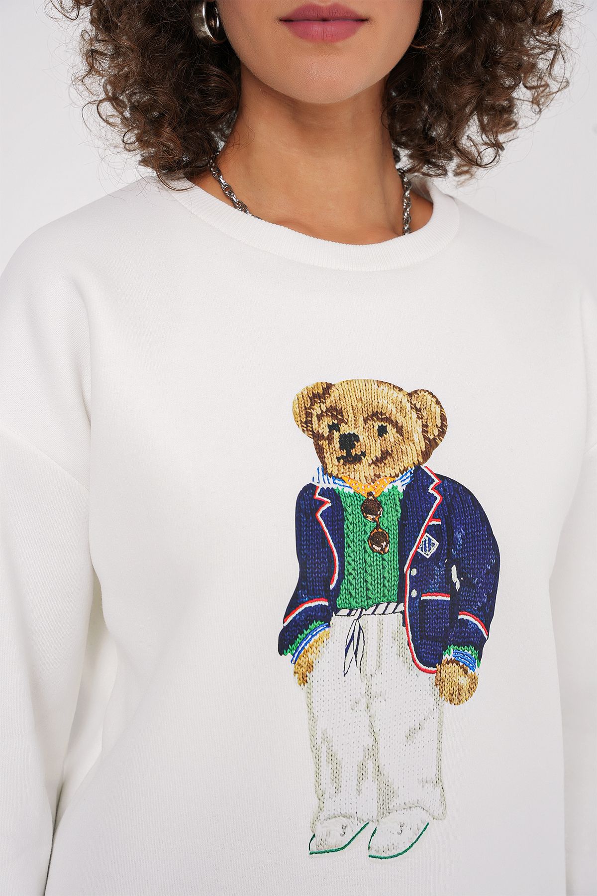 Bigdart-55447 Printed Oversize Sweatshirt - White 4