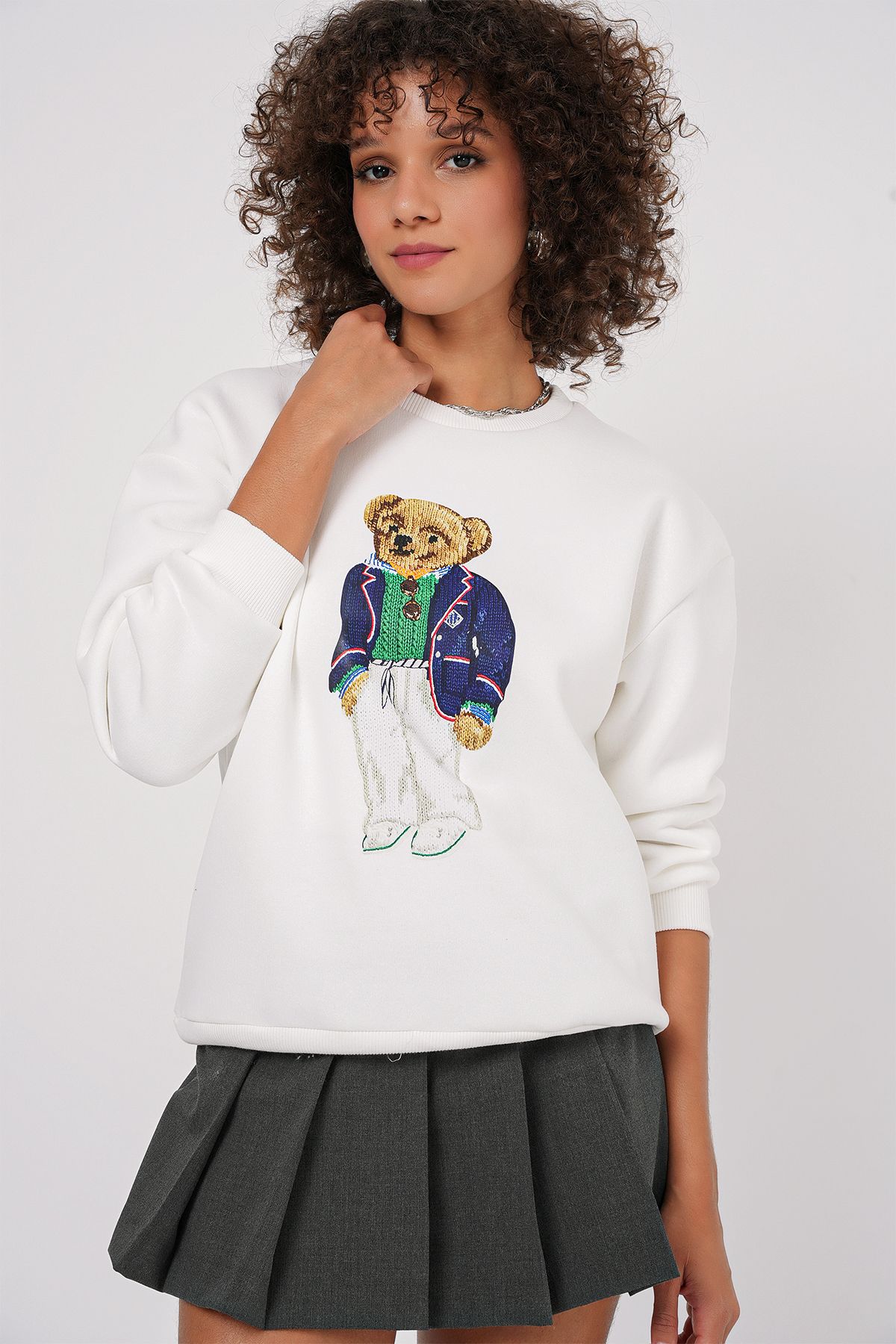 Bigdart-55447 Printed Oversize Sweatshirt - White 3