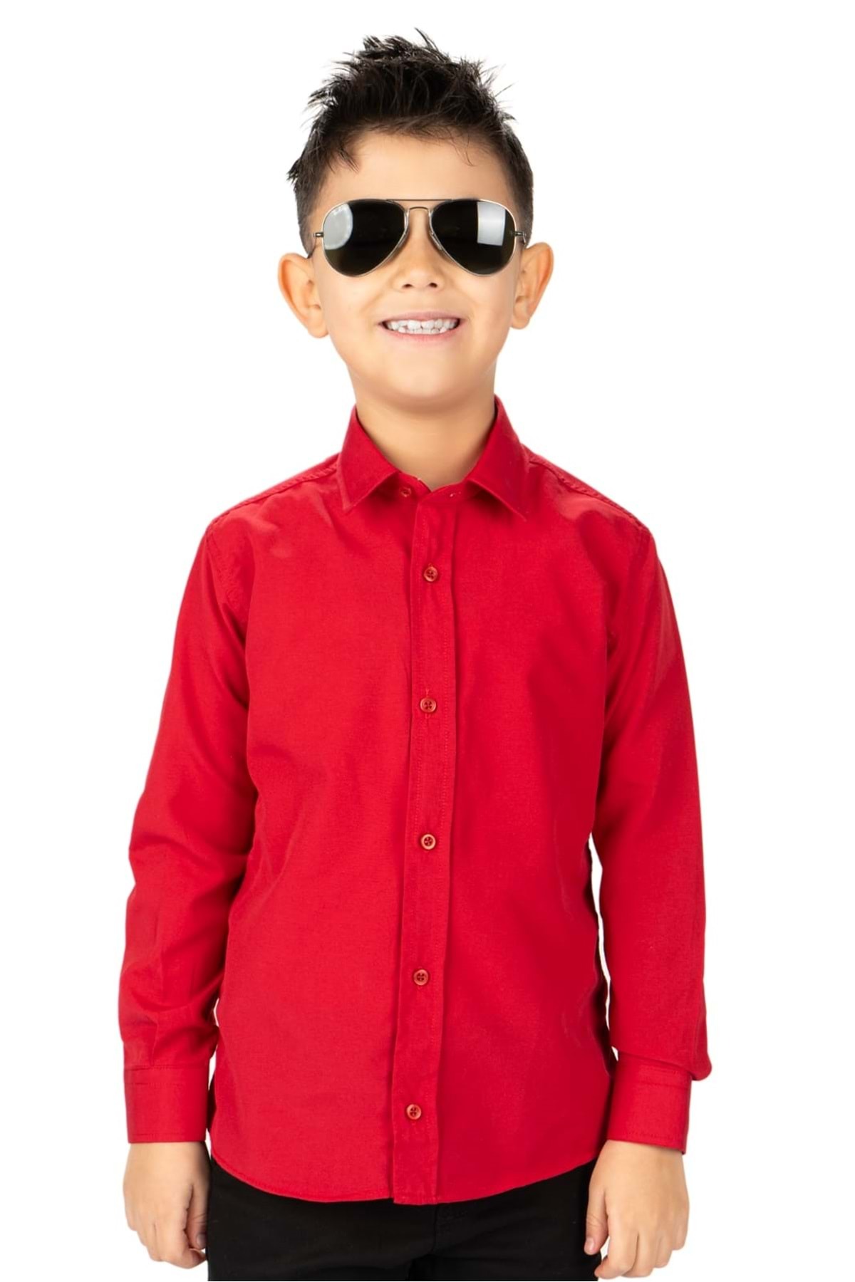 Mnk Baby&Kids Düz Renk Erkek Çocuk Gömlek MNK0575 KIRMIZI fotoğrafı 5 (önizleme)