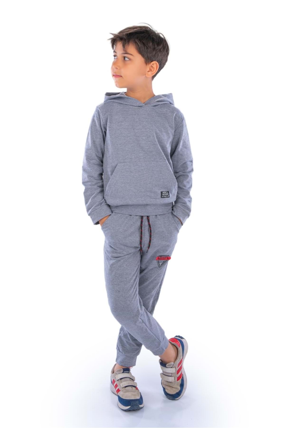 Minikadam New Design Kanguru Cepli Kapüşonlu Çocuk Eşofman MNK10073 GRİ fotoğrafı 3 (önizleme)