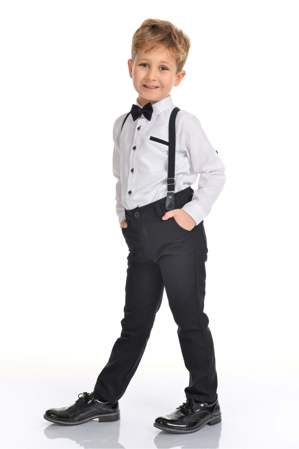 Mnk Baby&Kids Oxford Shirt Long Pants Boy's Set MNK0302 WHITE - BLACK