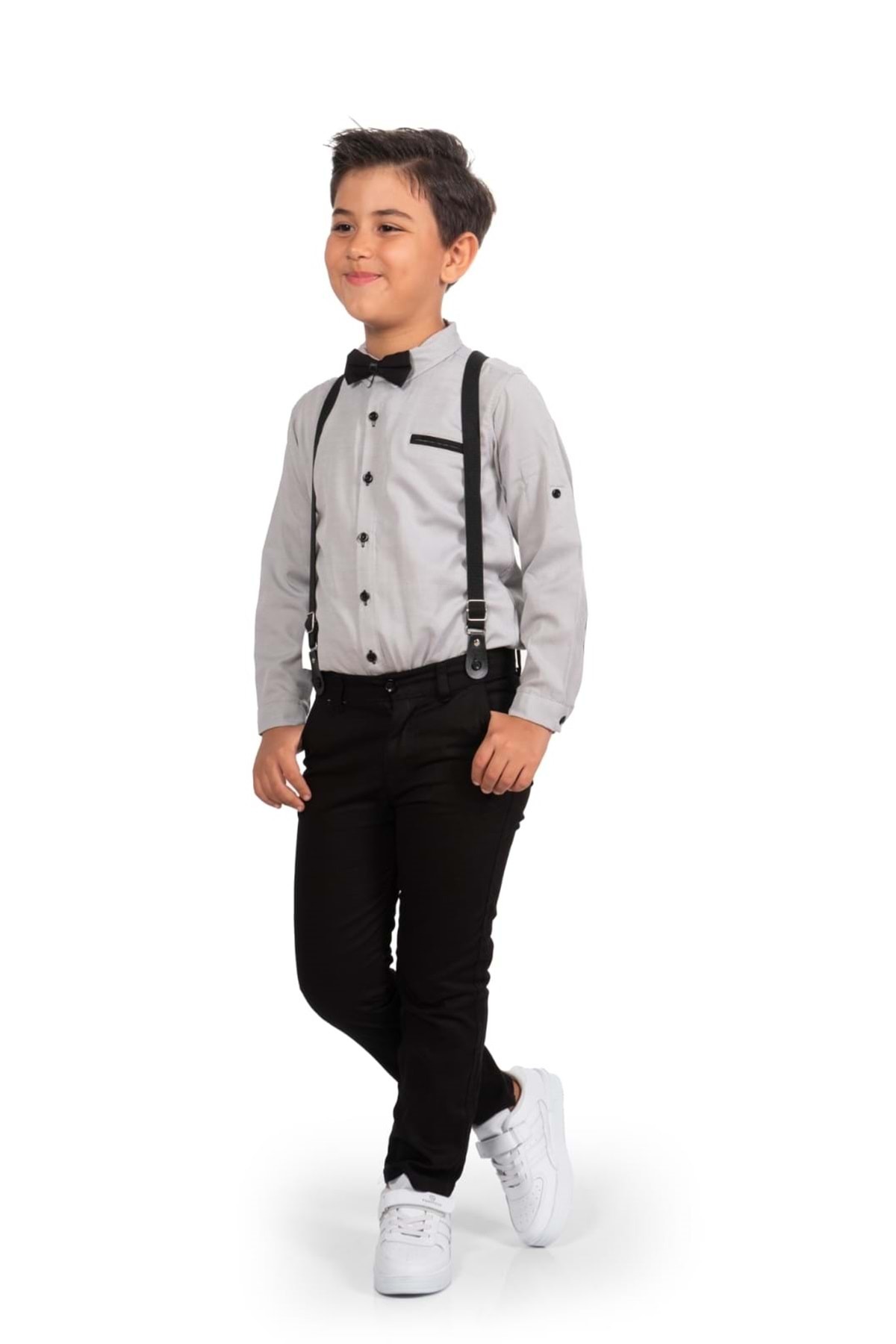 Mnk Baby&Kids Oxford Gömlek Uzun Pantolon Erkek Çocuk Takımı MNK0302 KOYU GRİ fotoğrafı 3 (önizleme)