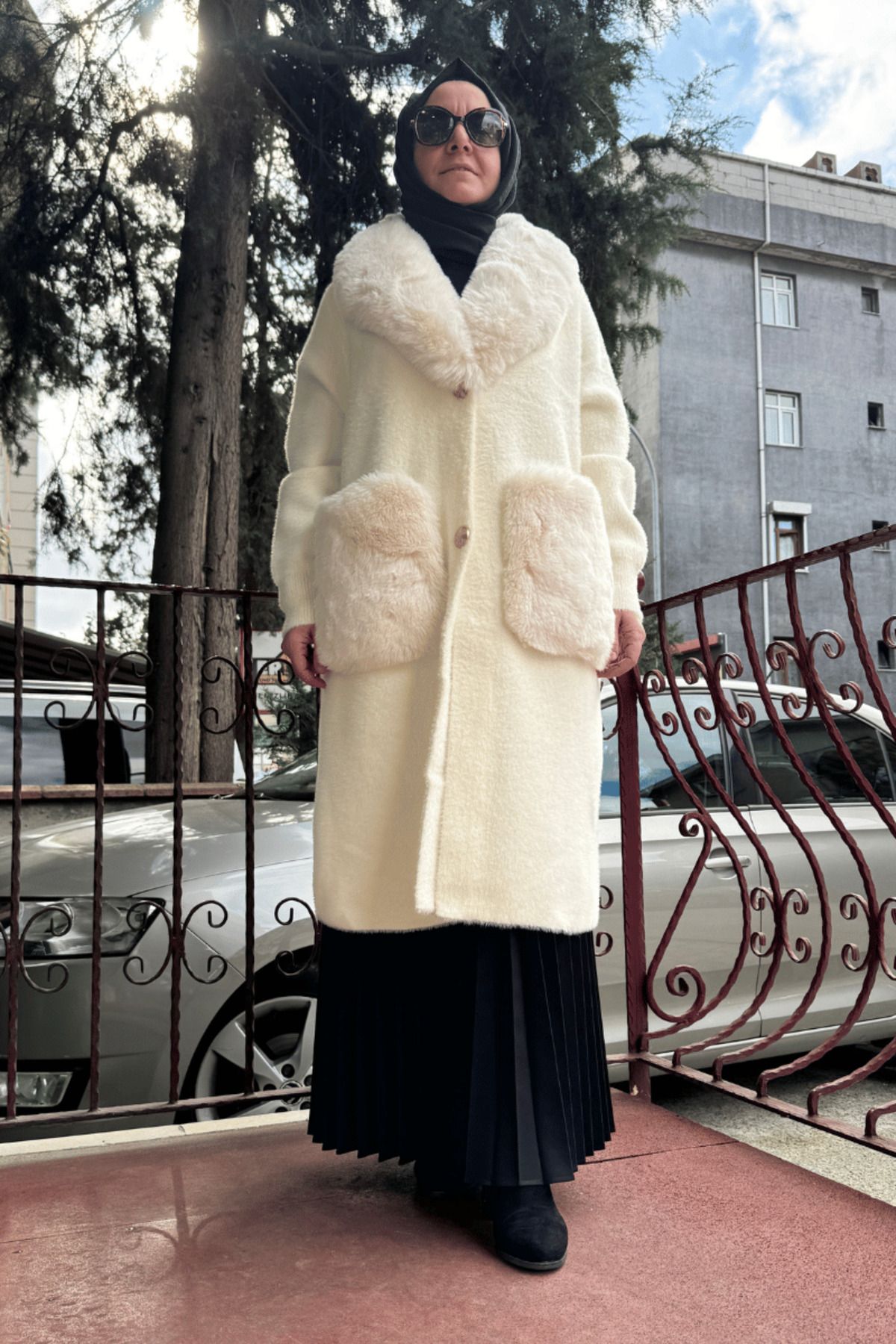 Ghisa-Ecru Coat - Fur Detail, 5Kgskbn24111 1