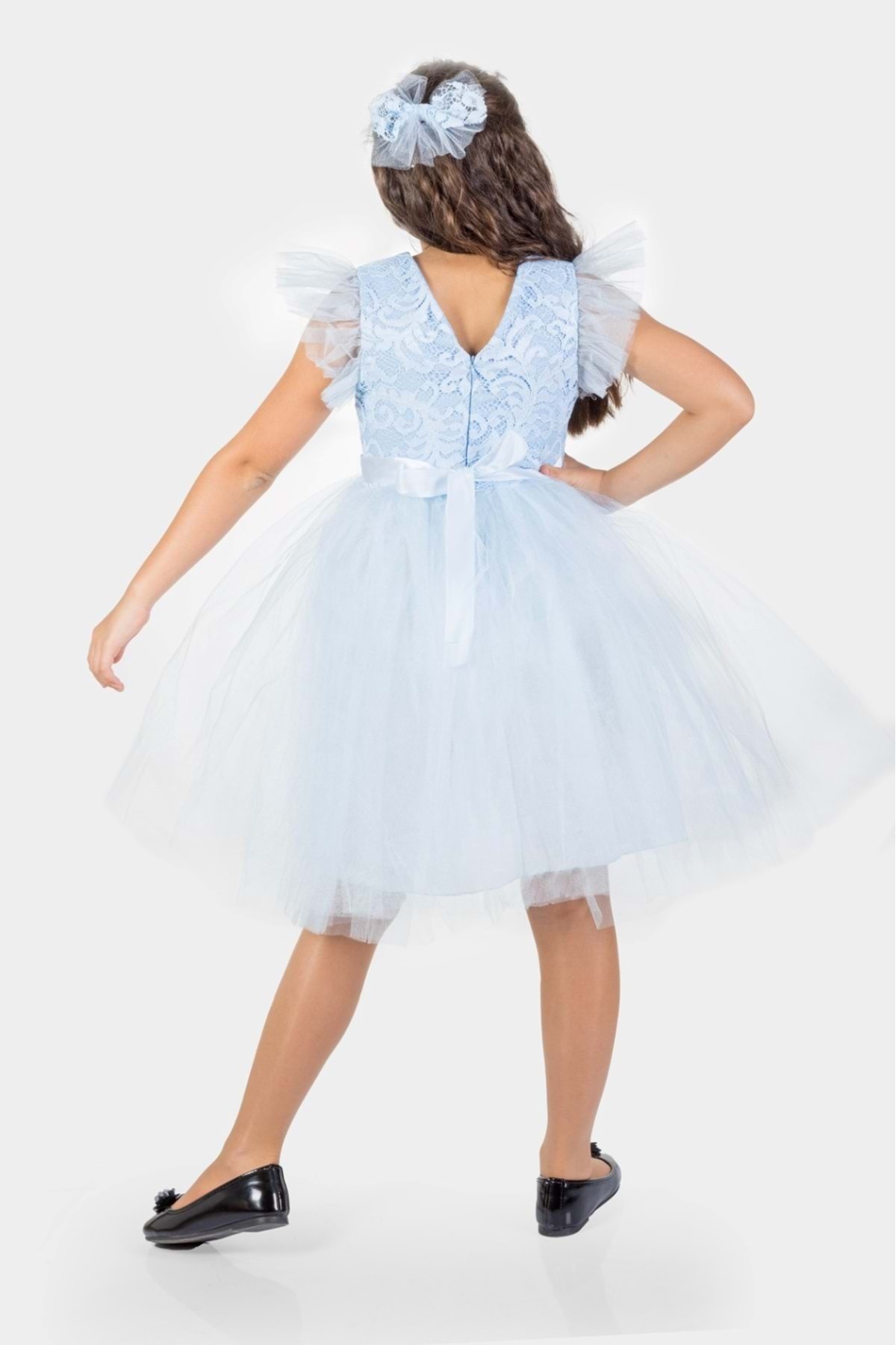 Mnk Baby&Kids Roza Dantel Tütü Kız Çocuk Abiye Elbise MNK0546 BEBE MAVİ fotoğrafı 4 (önizleme)