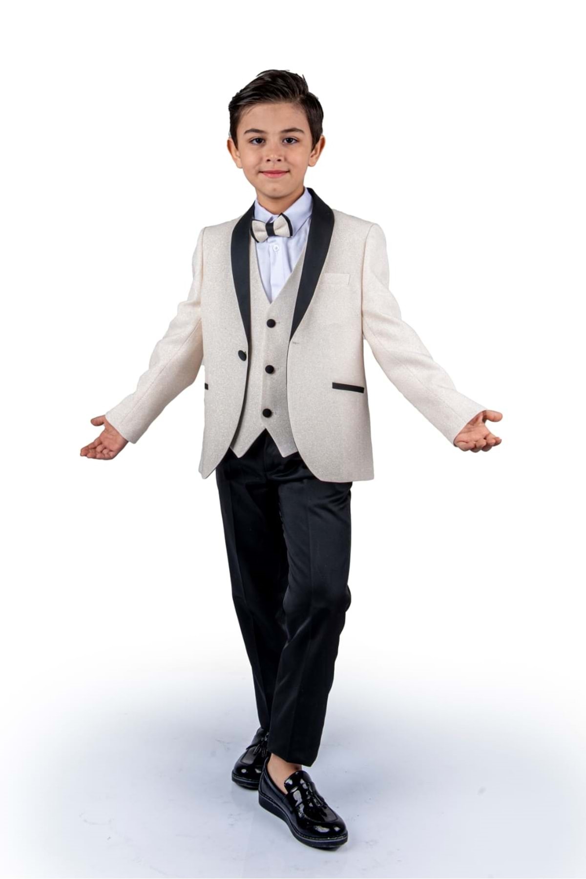 Mnk Baby&Kids Boy's Groom Suit with Glitter Jacket and Vest Mnk0501 Ekru