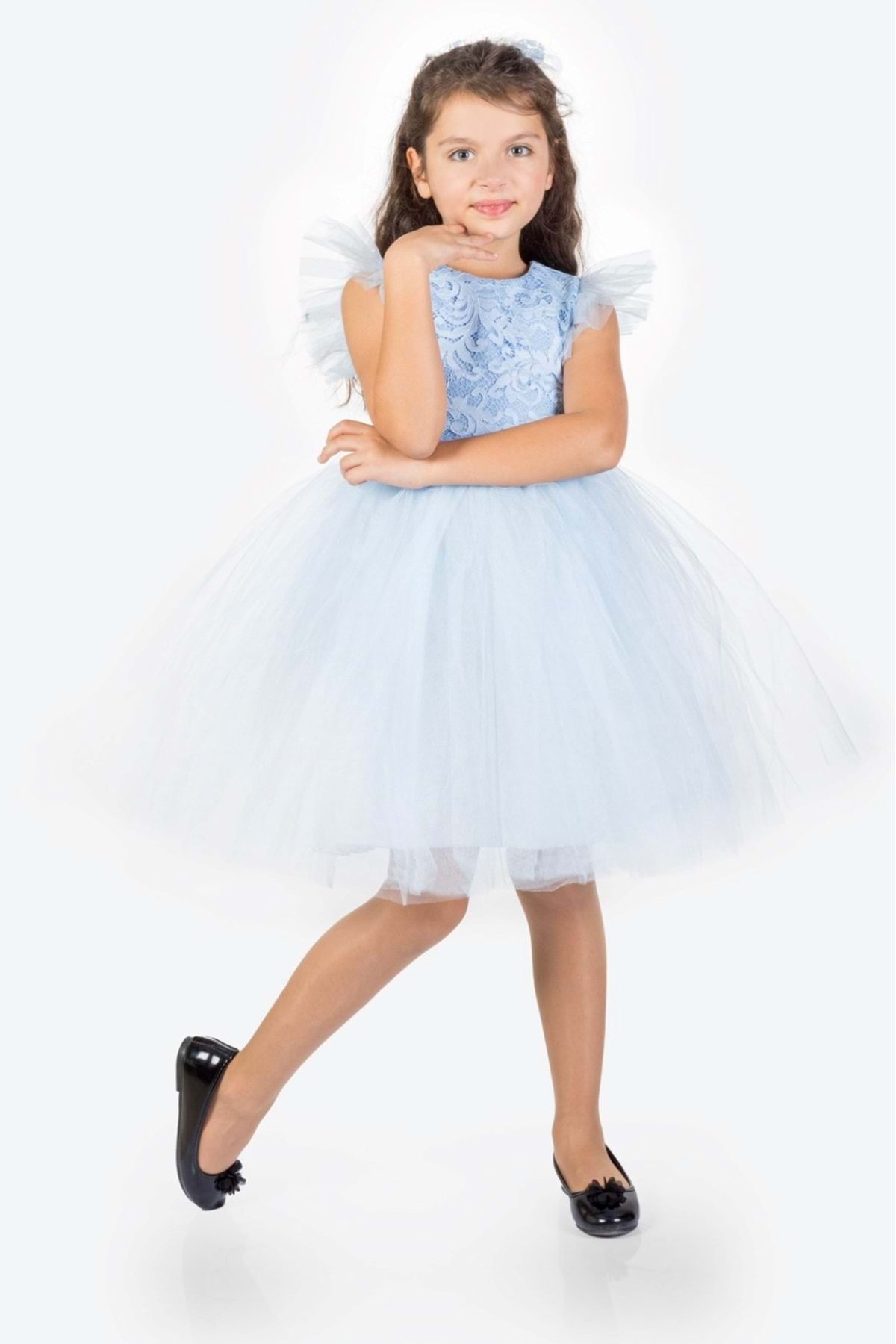 Mnk Baby&Kids Roza Dantel Tütü Kız Çocuk Abiye Elbise MNK0546 BEBE MAVİ fotoğrafı 2 (önizleme)