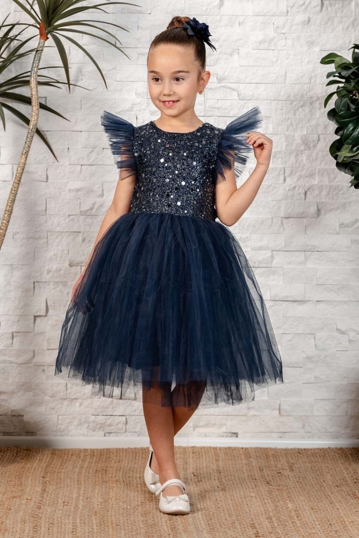 Mnk Baby&Kids Tüllü Kız Çocuk KPL Elbise MNK0526 LACİVERT fotoğrafı 4 (önizleme)